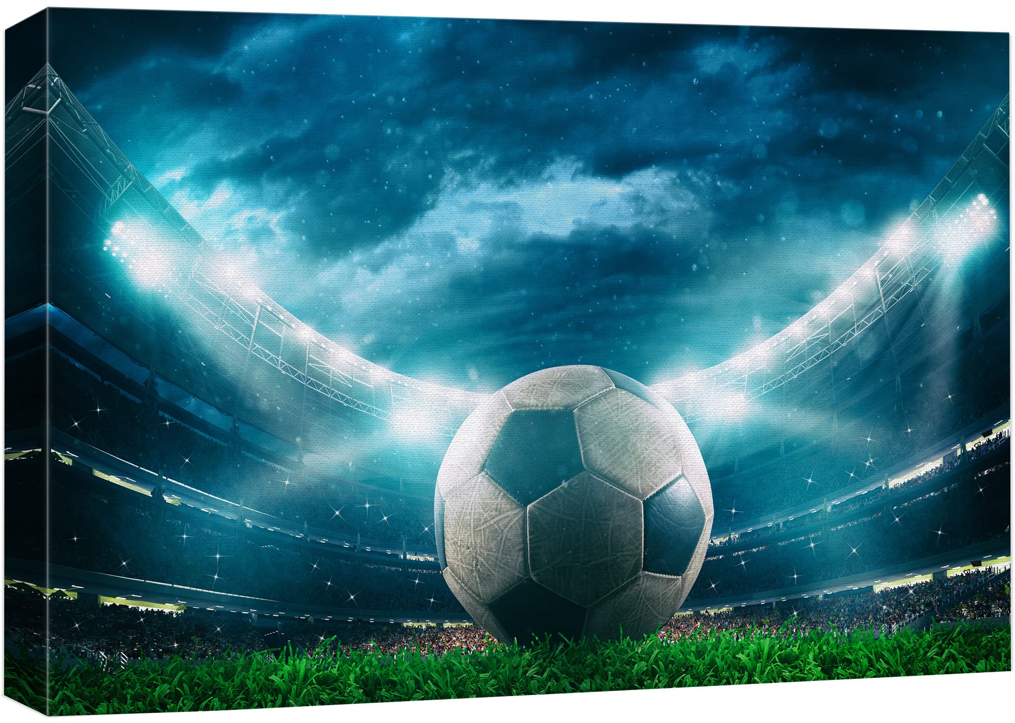 Wall26 Canvas Print Wall Art Vibrant Neon Blue Soccer Ball World Cup Stadium Boys Room Decor Sports Fitness Photography Realism