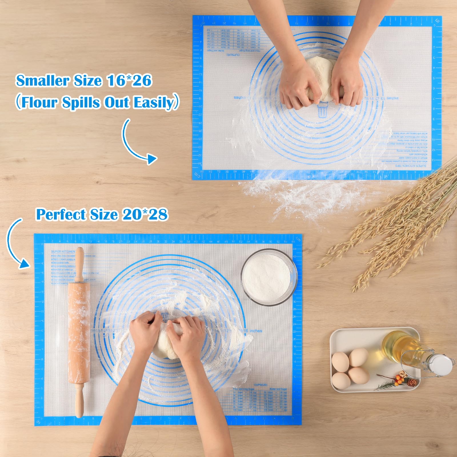 Nonstick Silicone Pastry Mat Extra Large with Measurements 28''By 20'' for Silicone Baking Mat  Counter Mat  Dough Rolling Mat Fondant/Pie Crust Mat By Folksy Super Kitchen