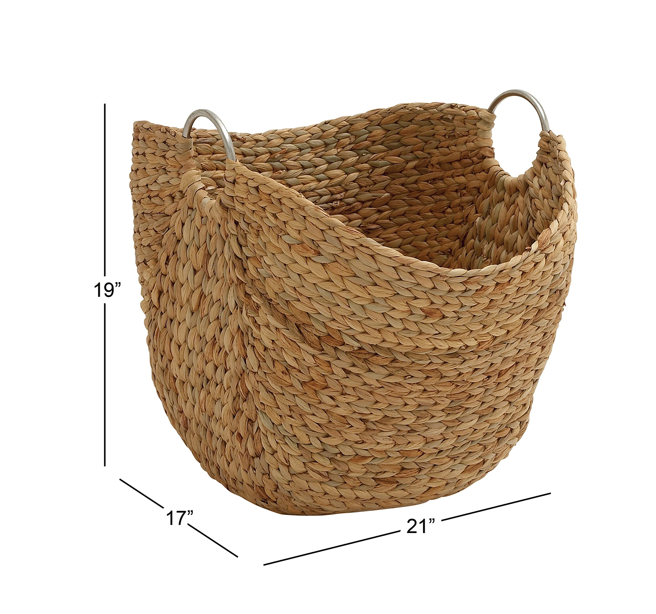 Deco 79 Seagrass Handmade Large Woven Storage Basket with Ring Metal Handles  21'' x 17'' x 19''  Brown