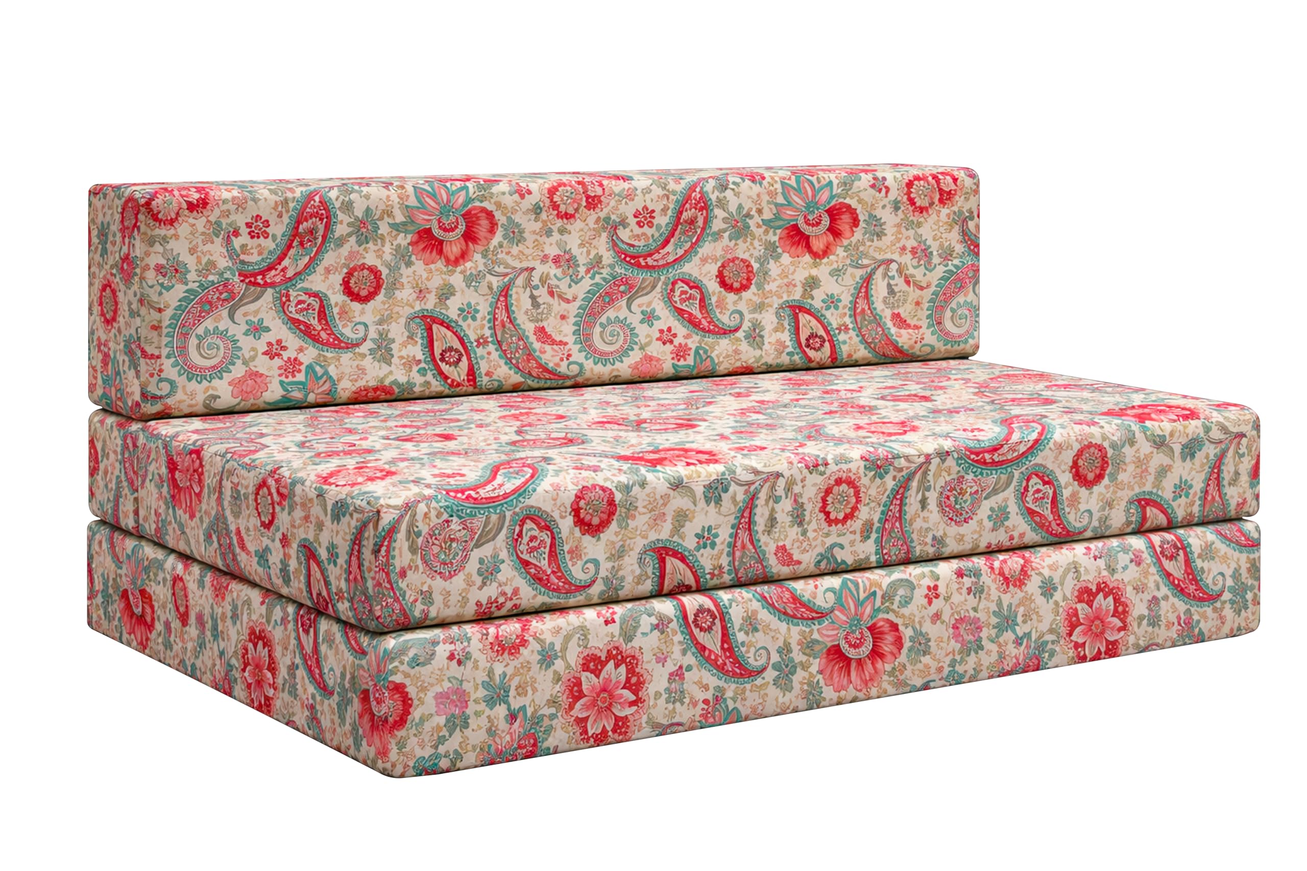 Rosebell Foldable Printed Four Seater Sofa Cum Bed, Sofa Bed 6 X 6 Feet, Washable Cover Perfect For Living Room & Office, Guest