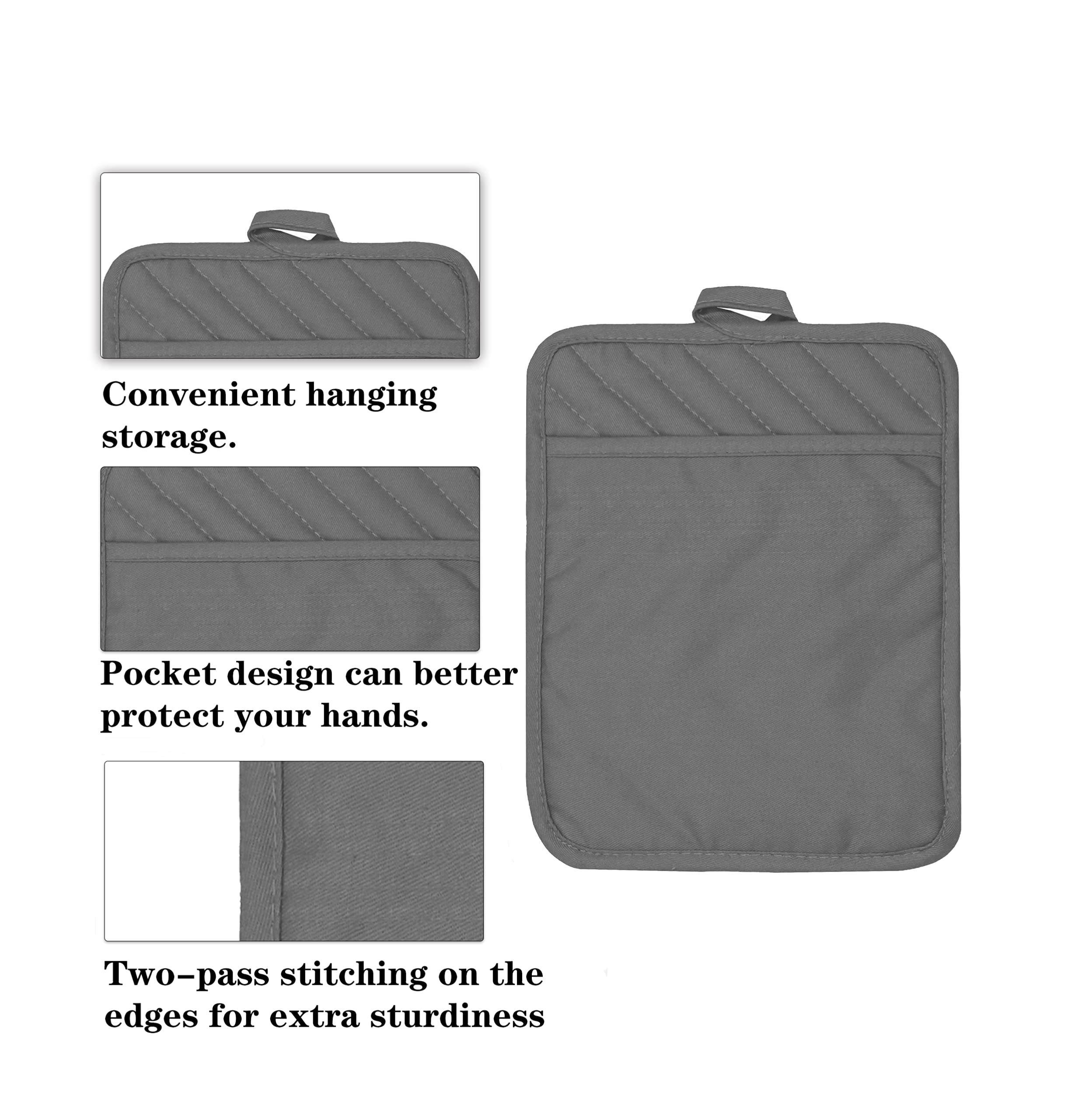 Veikery Oven Pot Holder With Pocket 100% Cotton Heat Resistant Coaster Potholder Kitchen Hot Pad Oven Mitts For Cooking And Baki