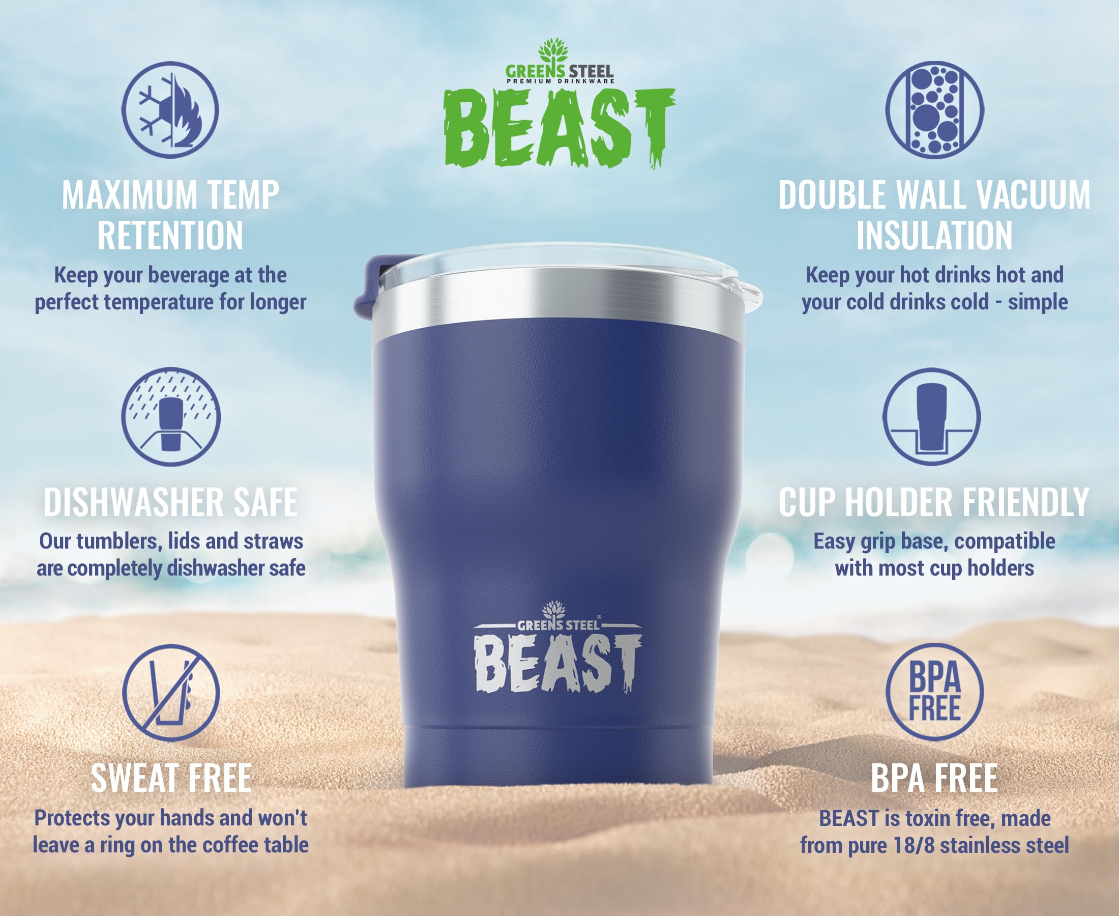 Beast 10 oz Tumbler Stainless Steel Vacuum Insulated coffee Ice cup Double Wall Travel Flask (Royal Blue)