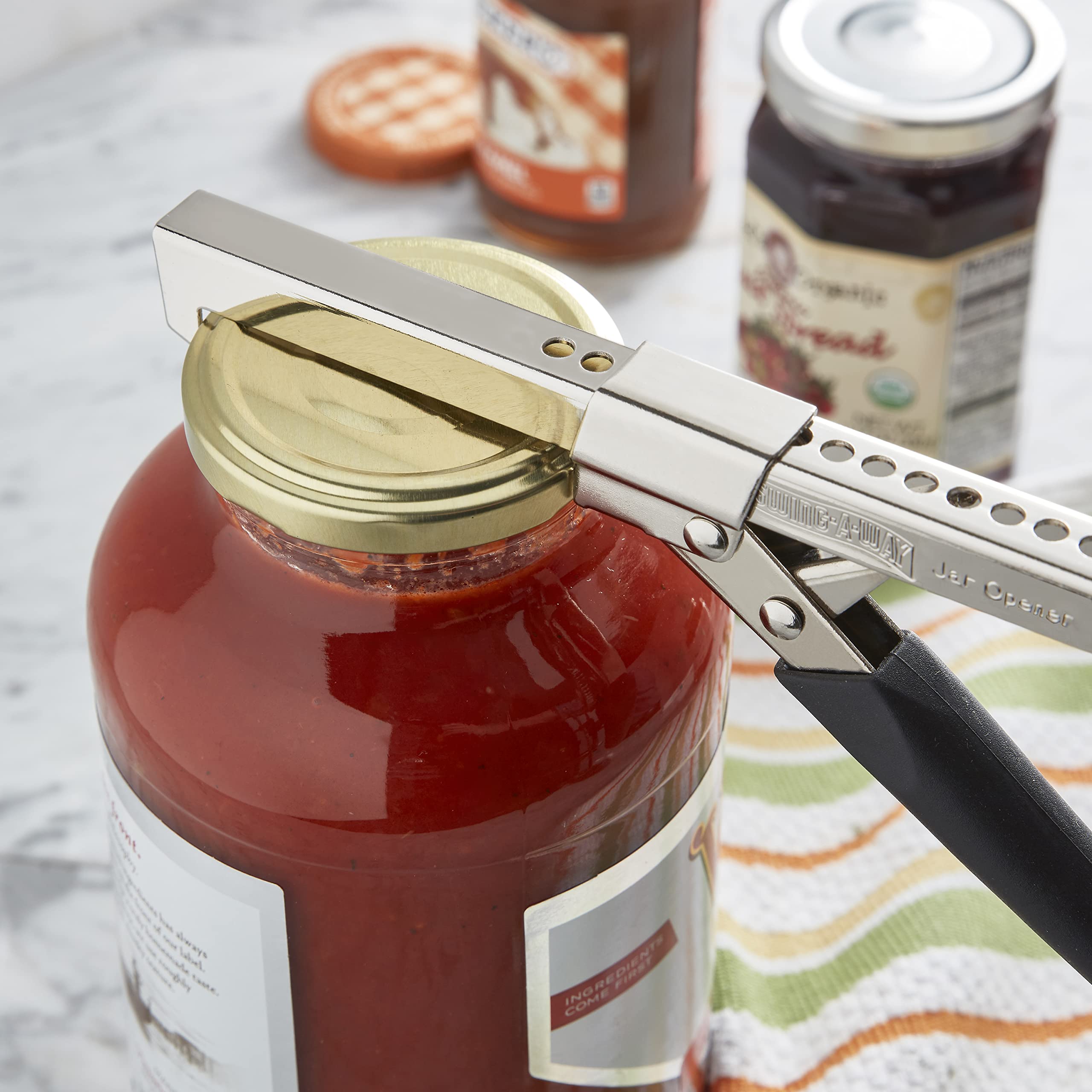Swing-A-Way Comfort Grip Jar Opener - 7.5-Inch Stainless Steel, Adjustable, Red, Arthritis Friendly Soft Rubber Handle, Model 5242806