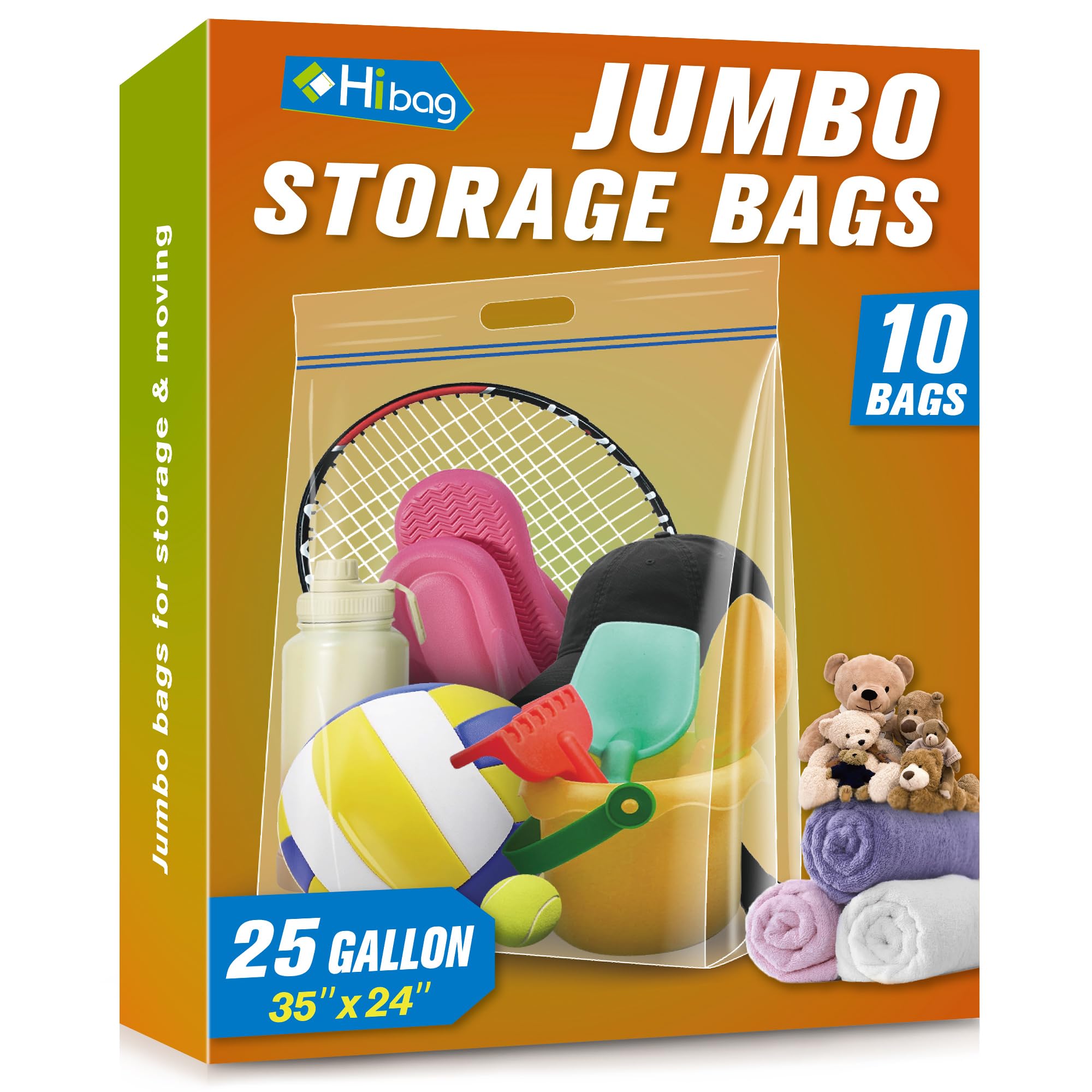 Hibag 25 Gallon Jumbo Storage Bags, 35    X 24    Resealable Ziplock Clear Bags With Handle, Extra Large Xl Heavy Duty For Cloth
