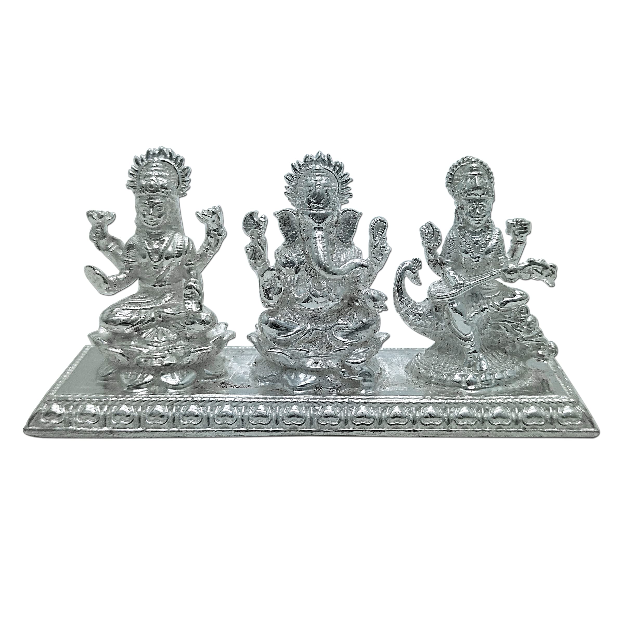 Maa Silver Pure Silver Lakshmi Ganesha Saraswati Trimurti Bis Hallmarked Solid Idol With Base Perfect For Gifting & Pooja Use (9
