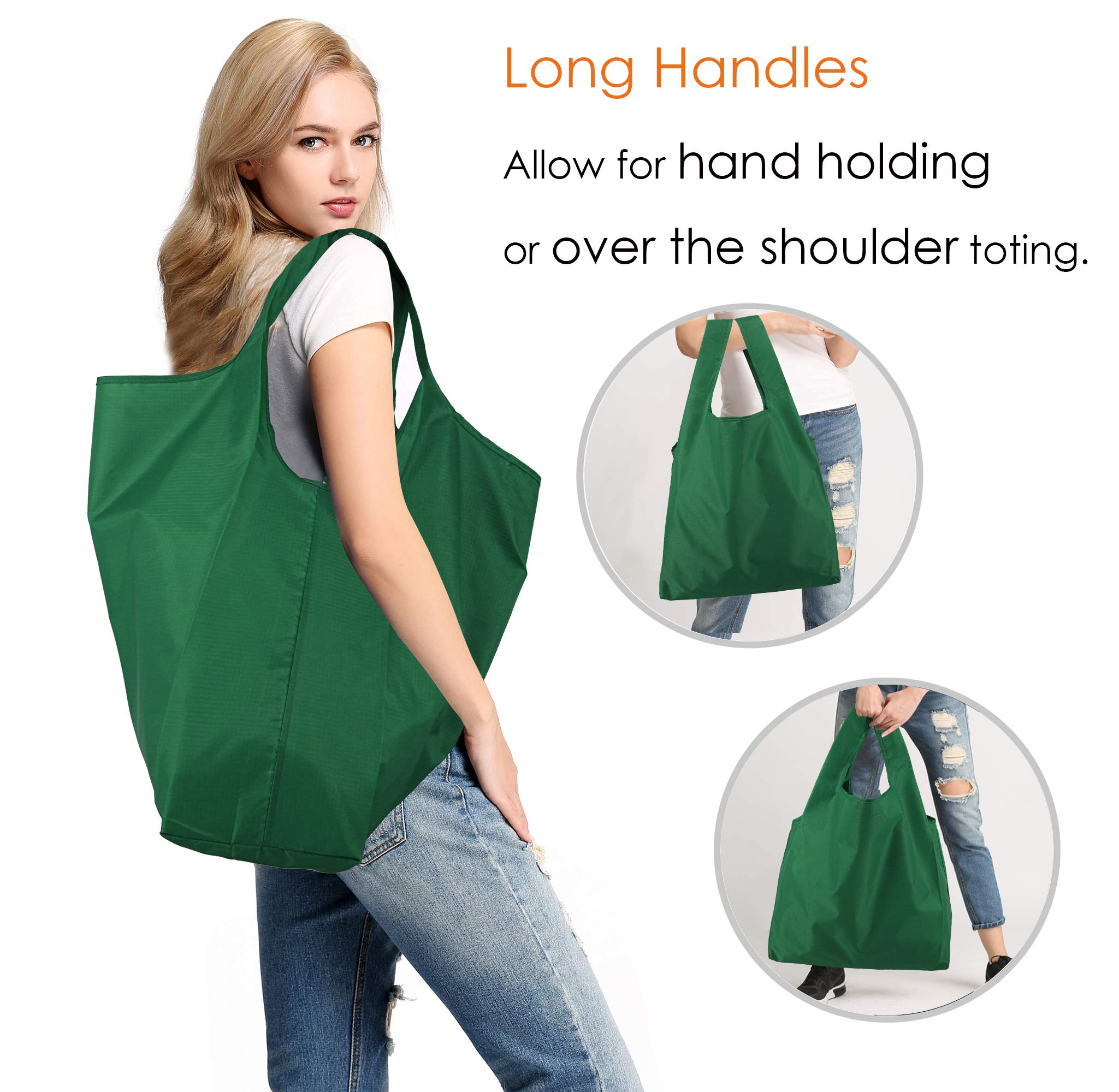 BeeGreen Christmas Green Reusable Shopping Bags Green Wholesale Reusable Grocery Bags Bulk Foldable-Machine Washable with Zipper