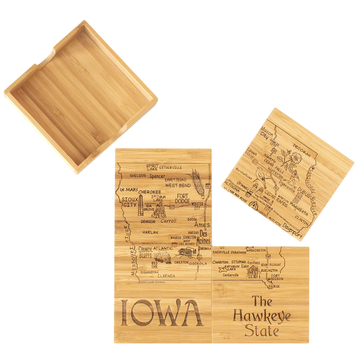 Totally Bamboo Iowa State Puzzle 4 Piece Bamboo Coaster Set With Case