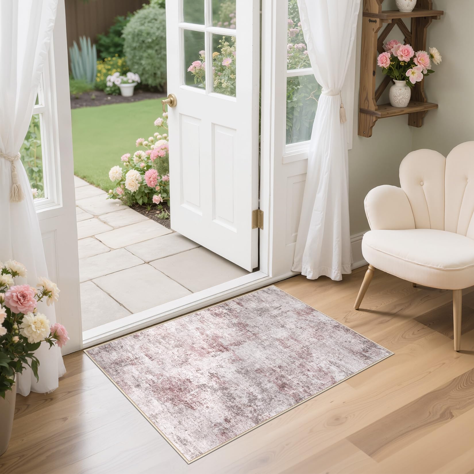 UERMEI 5x7 Area Living Room Rugs - Washable Neutral Modern Abstract Soft Thin Large Rug Indoor Floor No Slip Rug Carpet for Bedr