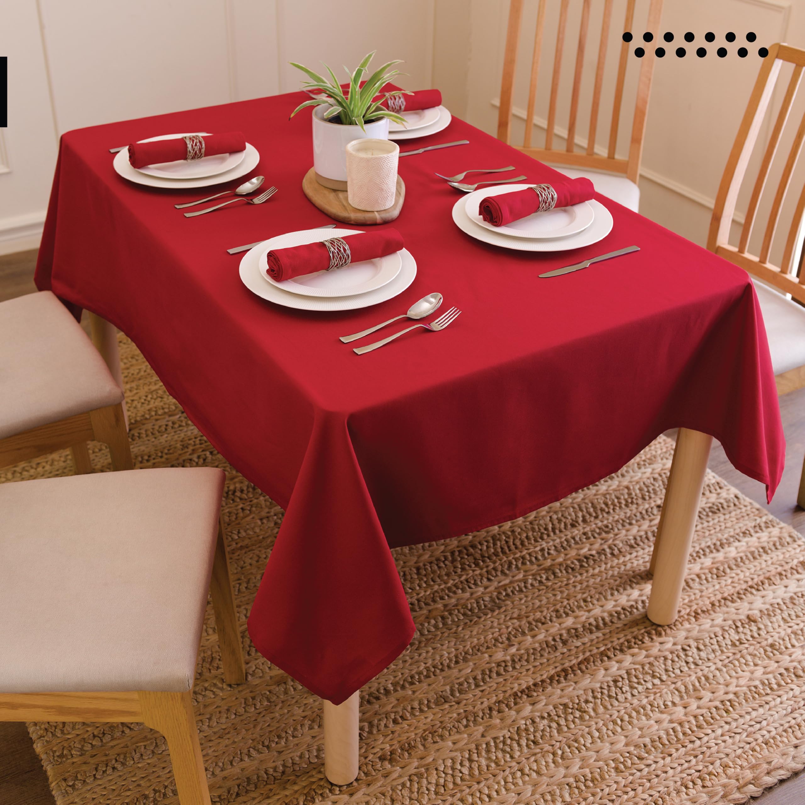 Encasa Homes Solid Color Cotton Canvas Tablecloth - for Family Dinners  Festivals  Indoor & Outdoor Parties and Everyday Use  100% Cotton  Rectangular  Washable (56''x120''  10 ft  Deep Red)