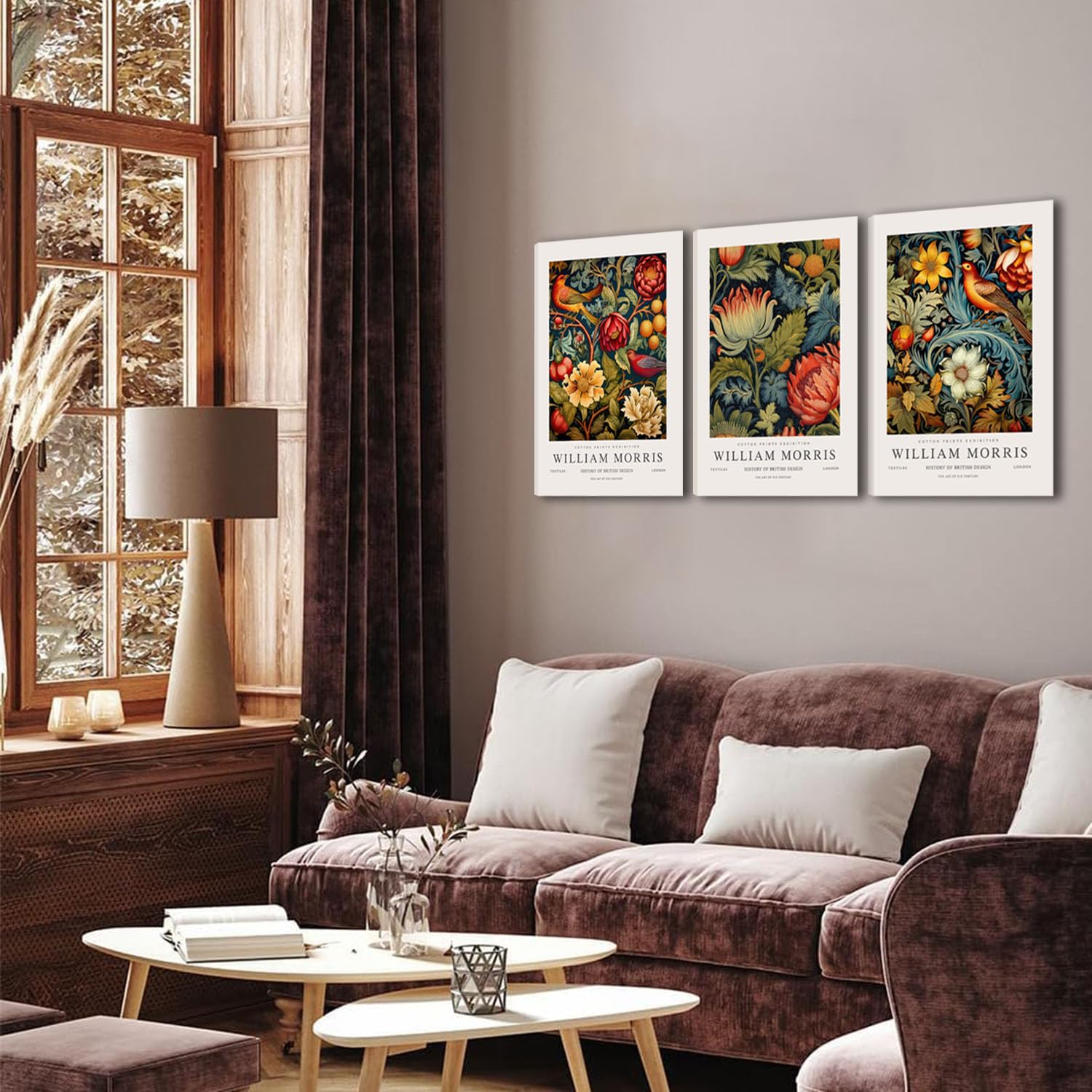 William Morris Canvas Wall Art Set Of 3, Vintage Flower And Bird Animal Poster Print Wall Decor Aesthetic, Artist Canvas Paintin