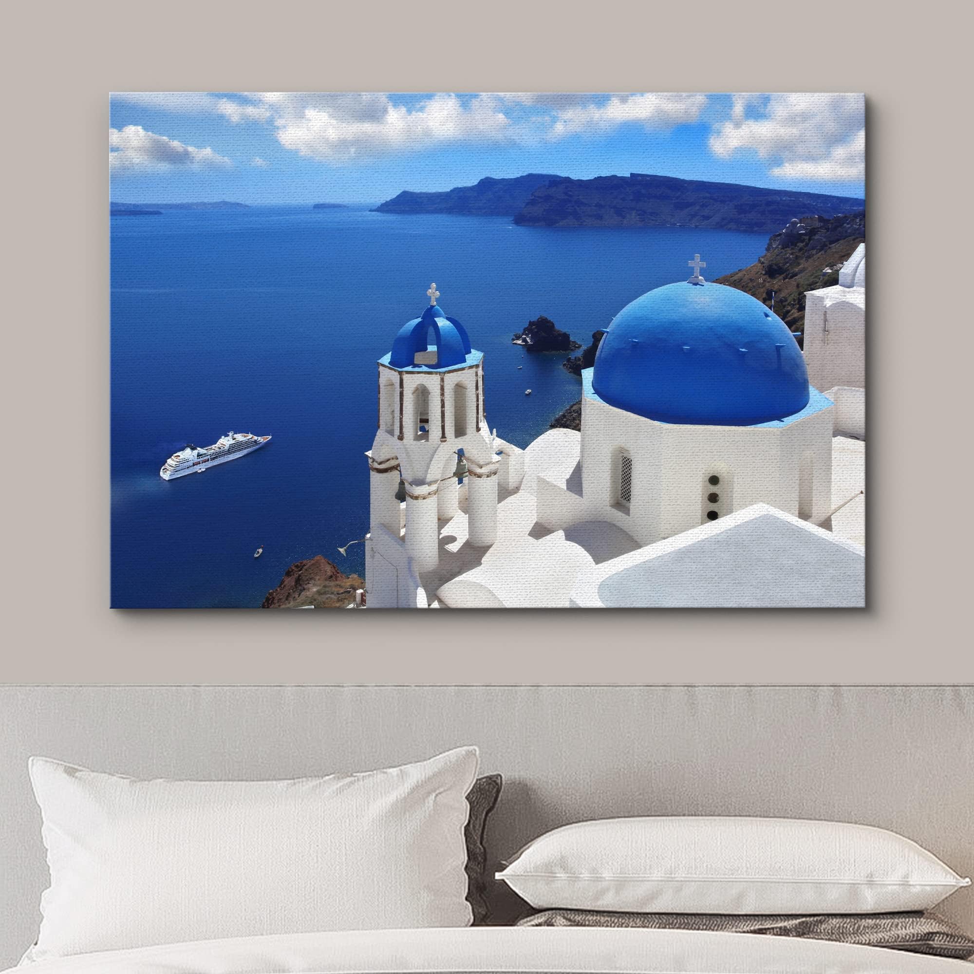 Beautiful Scenery Landscape Amazing Santorini With Churches And Sea View In Greece Canvas Art Wall Art - 32'' X 48''