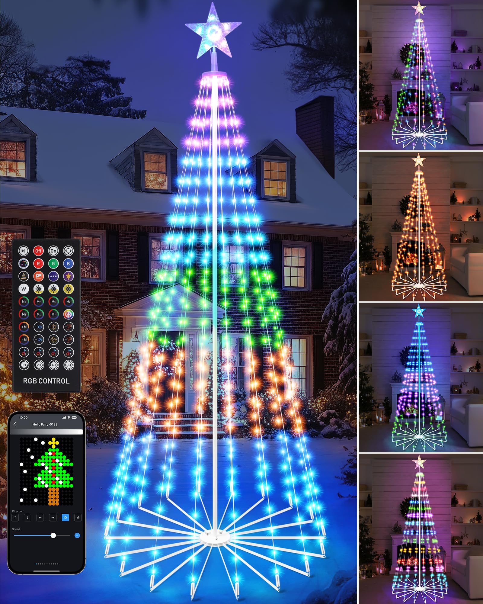 Brightever 9FT 460 LED Smart Cone Christmas Tree, Outdoor Prelit Christmas Tree with 16 Million DIY RGB LED Light Show, Remote A