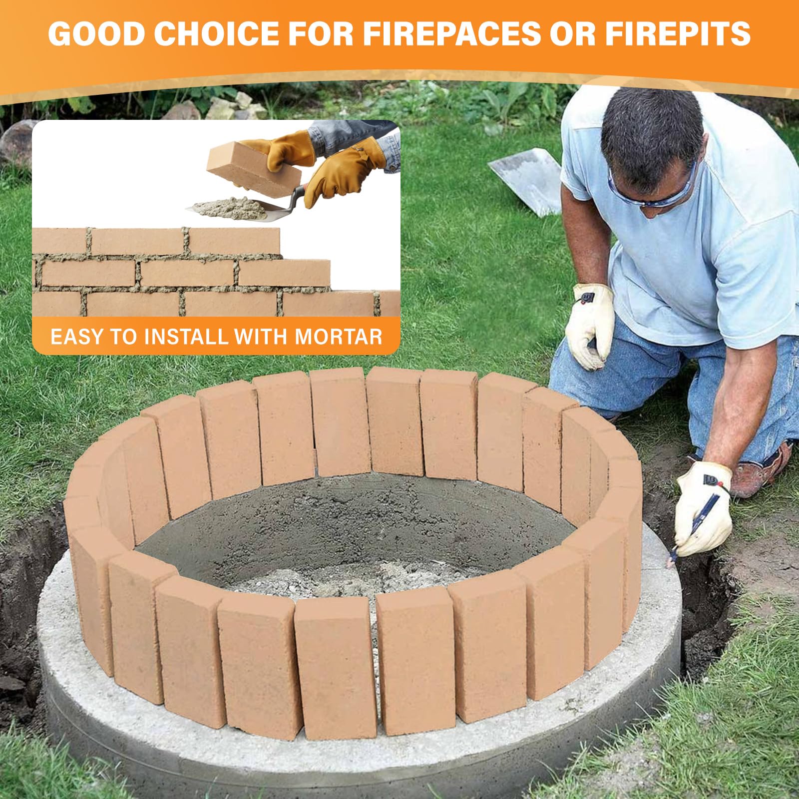 Fire Bricks, Food Grade Woodstove Firebricks, 3000F, Size 9 X 4-1/2'' X 1-1/4''
