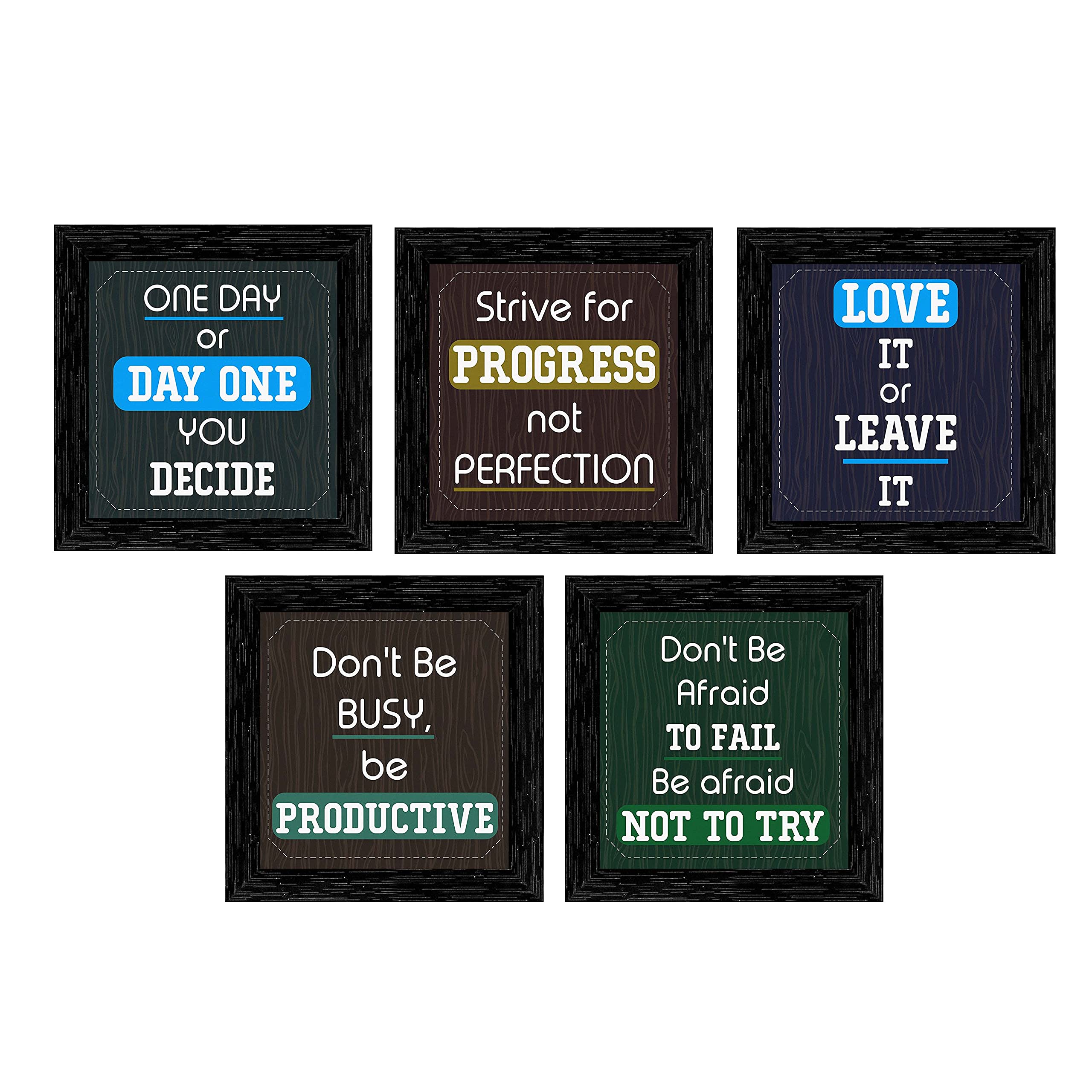 Indianara Set of 5 Motivational Quotes Framed Wall Hanging Laminated Paintings Matt Art Prints 9.5 inch x 9.5 inch each without 