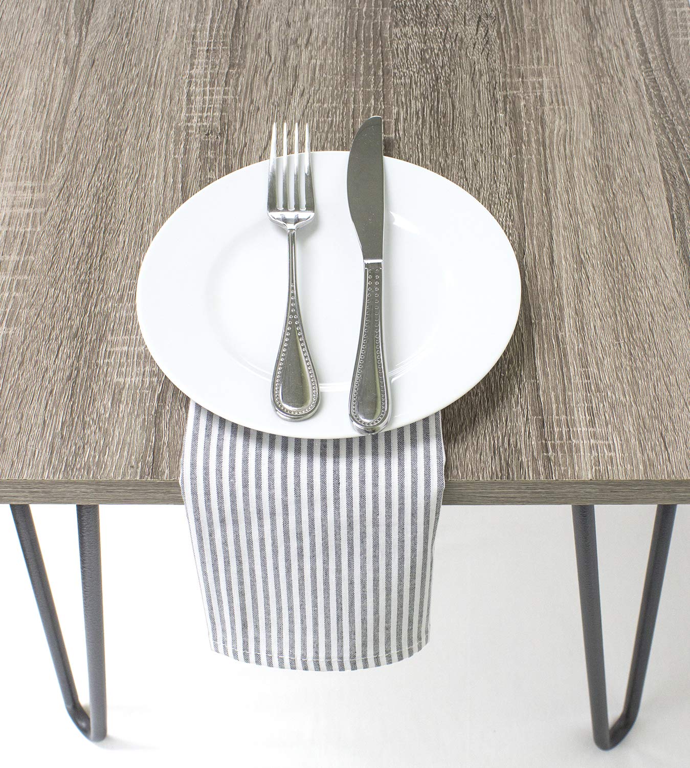 Fennco Styles Simple Ticking Stripes 100% Pure Cotton Table Napkins 20 X 20 Inch, Set Of 4 - Grey Dinner Napkins For Everyday Us