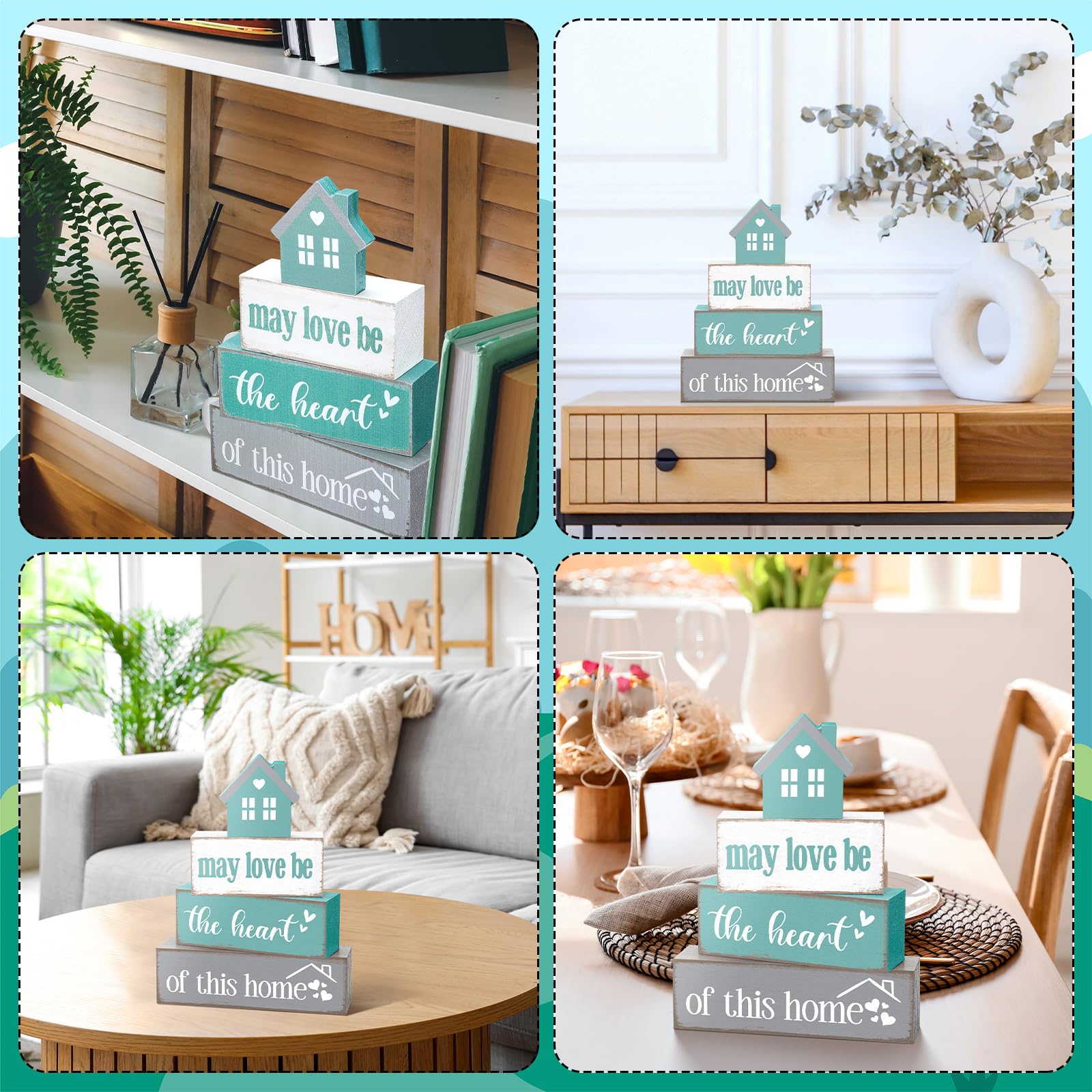 Cinnvoice Farmhouse Wooden Tabletop Decor Home Tiered Tray Decor Rustic Pastel May Be Love The Heart of This Home Wood Sign Neut