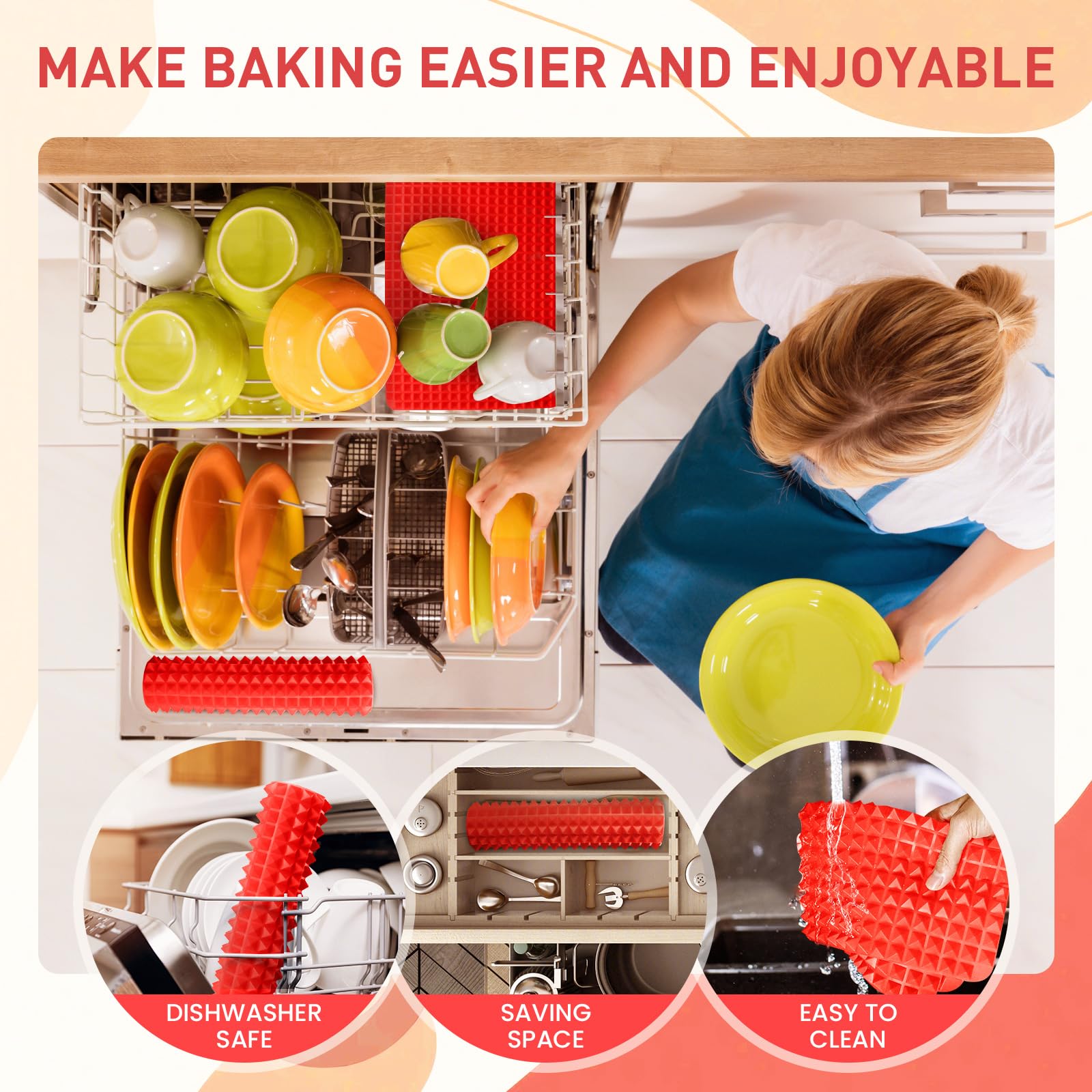 Silicone Baking Mat Sheets For Oven Mats Cooking Pan 16''X11'' 6.7''X6.7'' 2 Pack Non-Stickfor Oven Grilling Bbq (2 Pack Red 16'