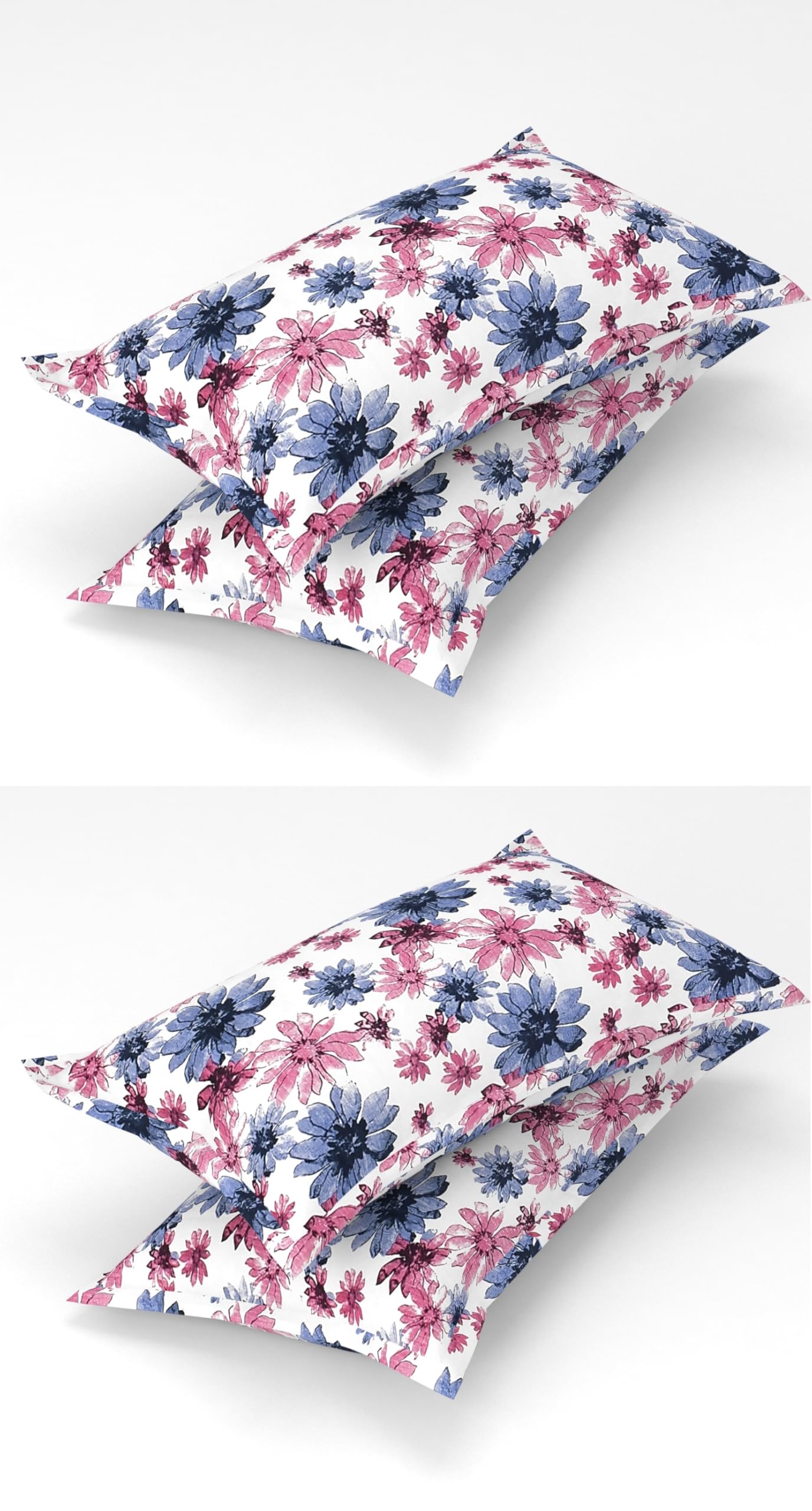 Homefab India 4 Piece Printed Glace Cotton Pillow Covers - Pink, Blue, Floral