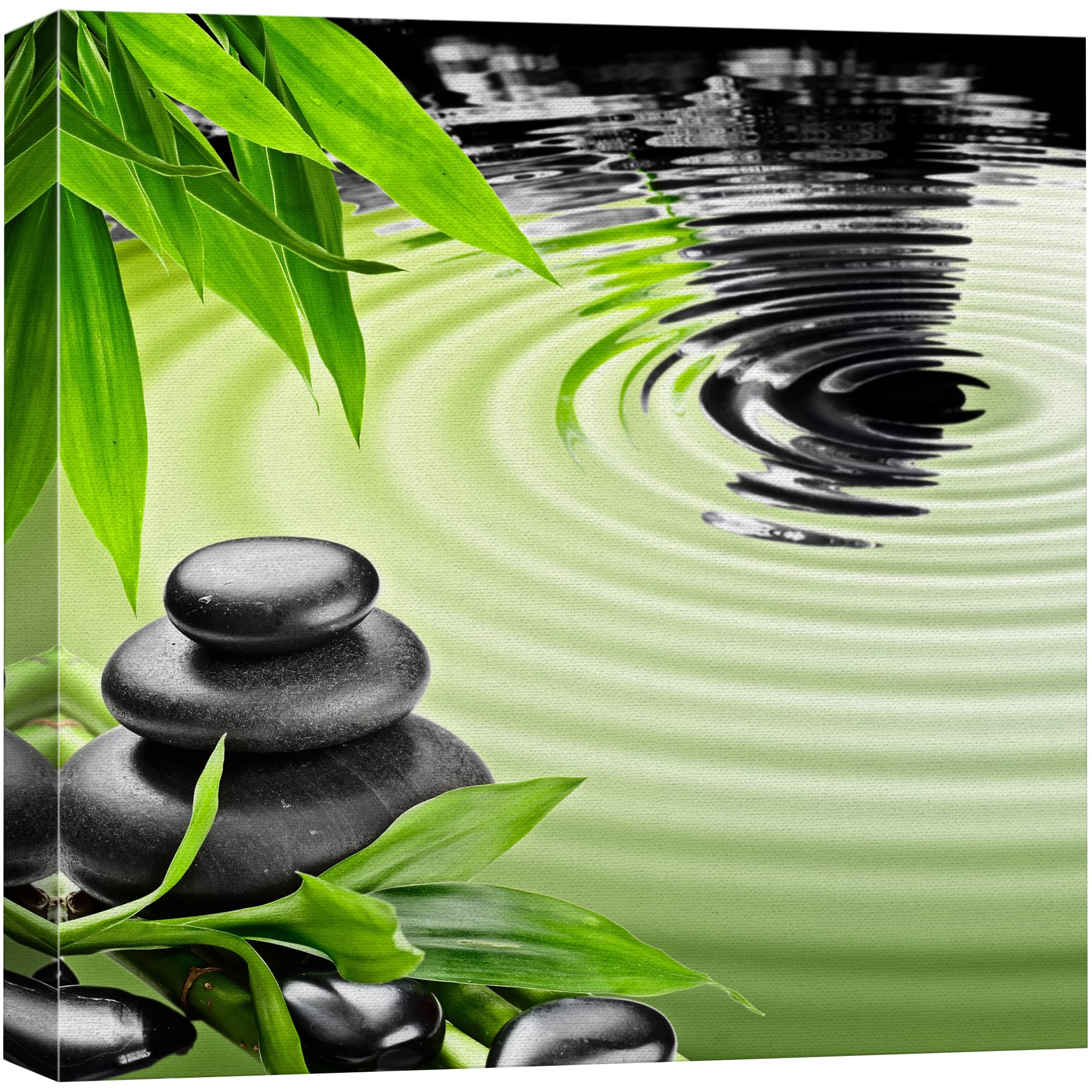 Wall26 Canvas Print Wall Art Black Zen Basalt Stones With Bamboo Floral Nature Digital Art Modern Art Rustic Scenic Relax/Calm C