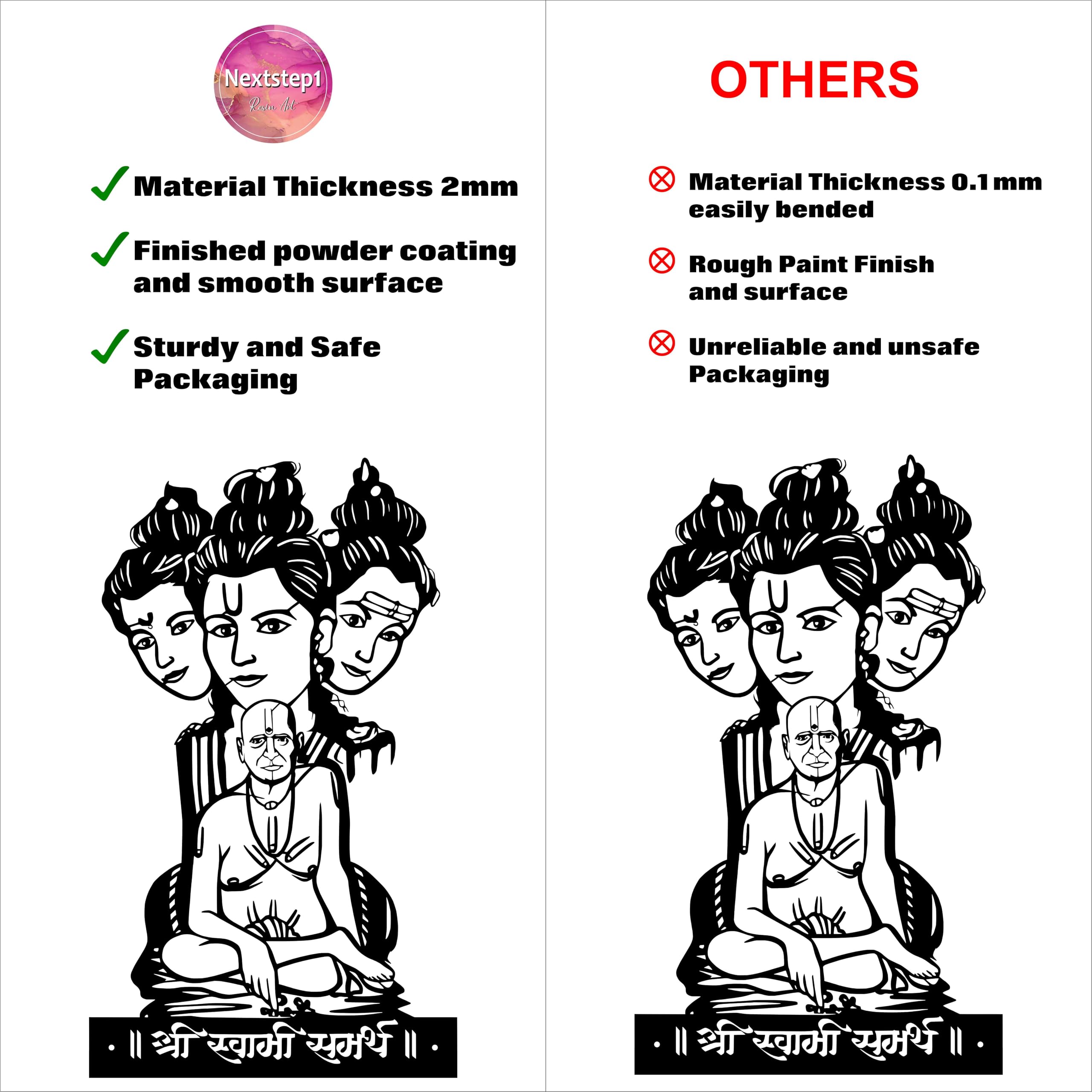 Nextstep1 Shri Swami Samarth Metal Wall Art With Light - Wall Hanging (15X25 Inch) | Black Matte Finish | Decorative Wall Art Fo