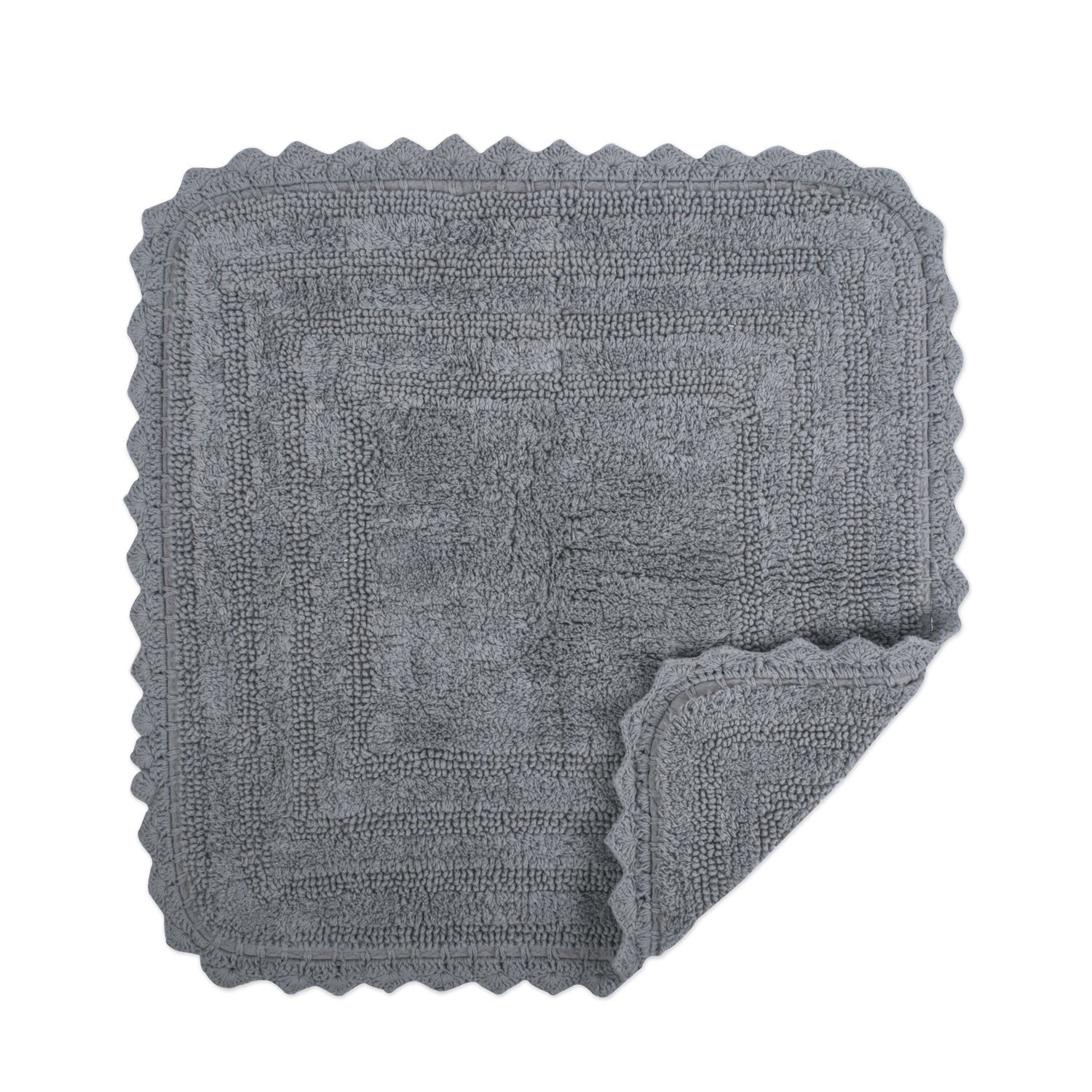 DII Crochet Collection Reversible Bath Mat  Square  24x24  Gray