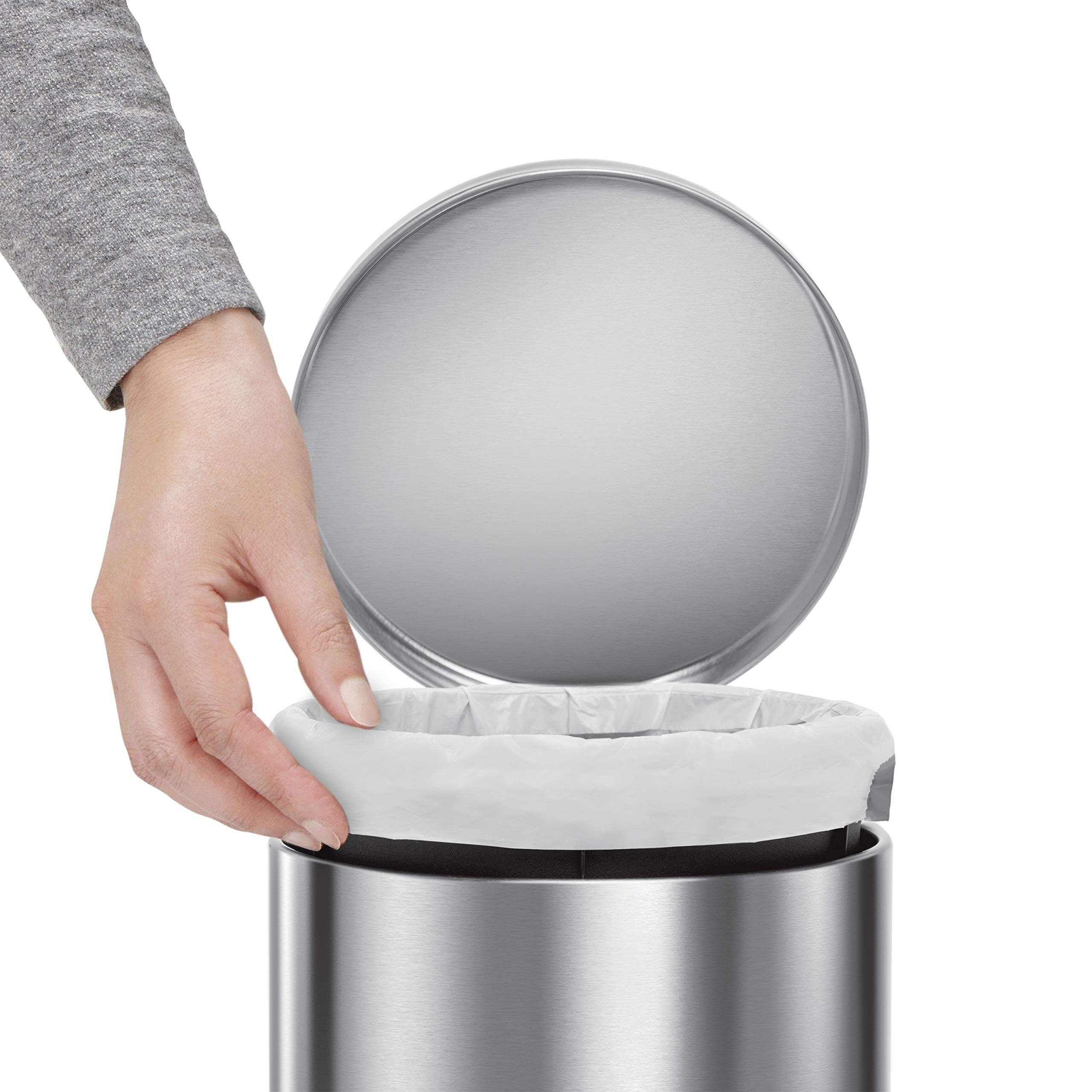 Simplehuman 4.5 Liter / 1.2 Gallon Round Bathroom Step Trash Can, Brushed Stainless Steel