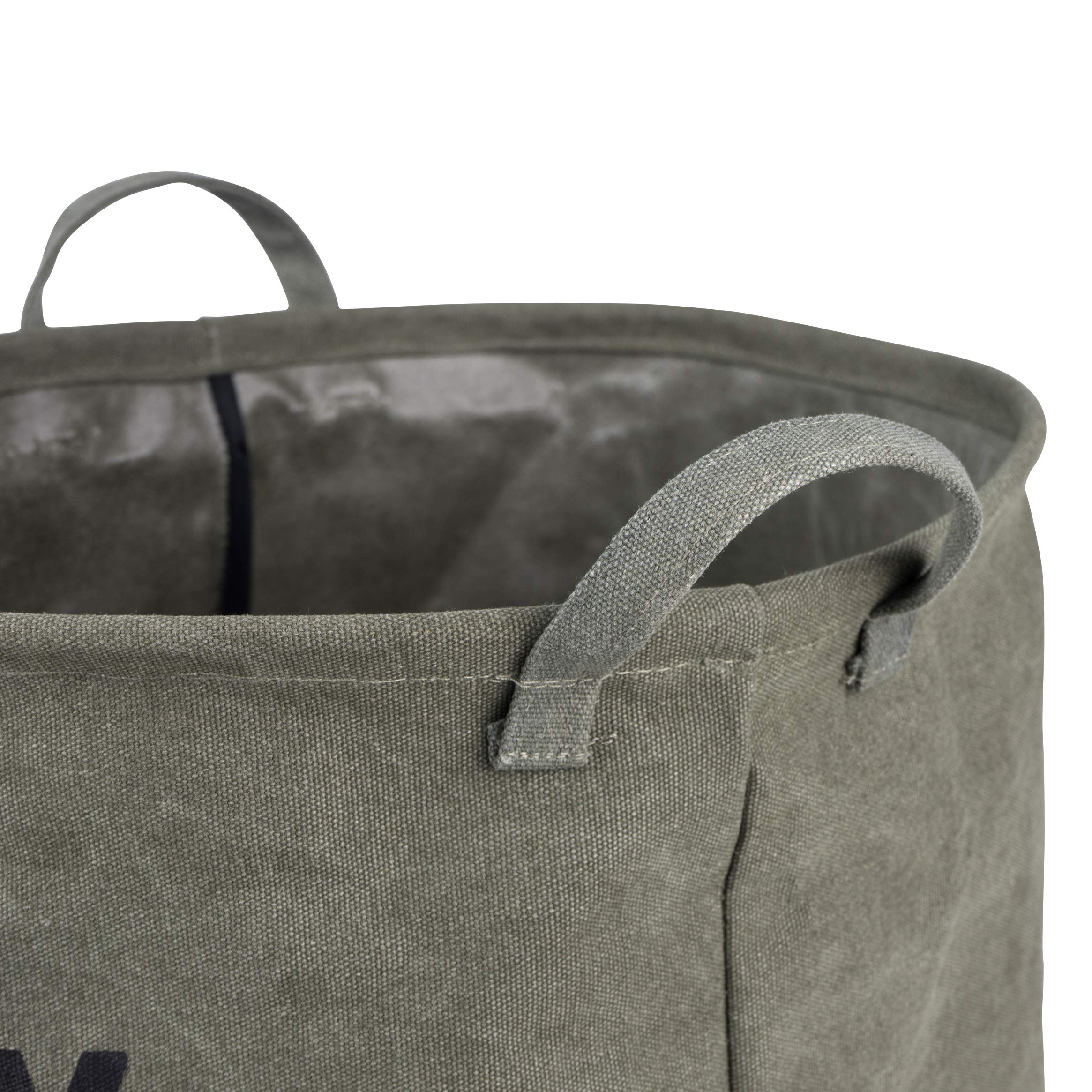 Danya B. Ly952 Decorative Collapsible Portable Fabric Laundry Basket - Foldable Canvas Clothes Hamper With Handles - Khaki Green
