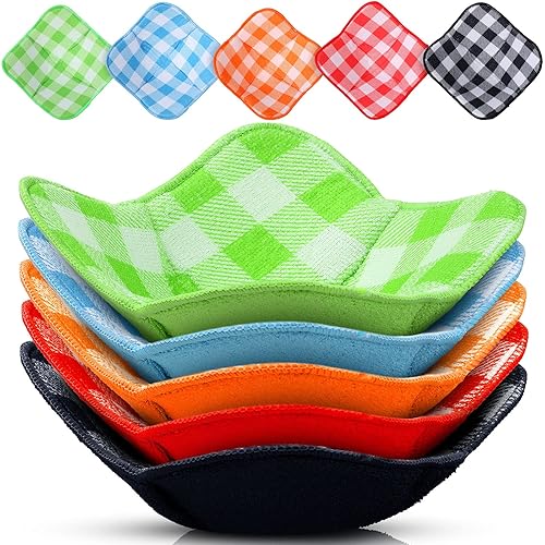 Hot Bowl Holder Microwave Safe Bowl Cozies Multipurpose Soup Bowl Holder Hot Heat Proof Plate Holder to Prevent Hand from Heat and Maintain Food Warm(Red  Blue  Green  Yellow  Black 5 Pieces)