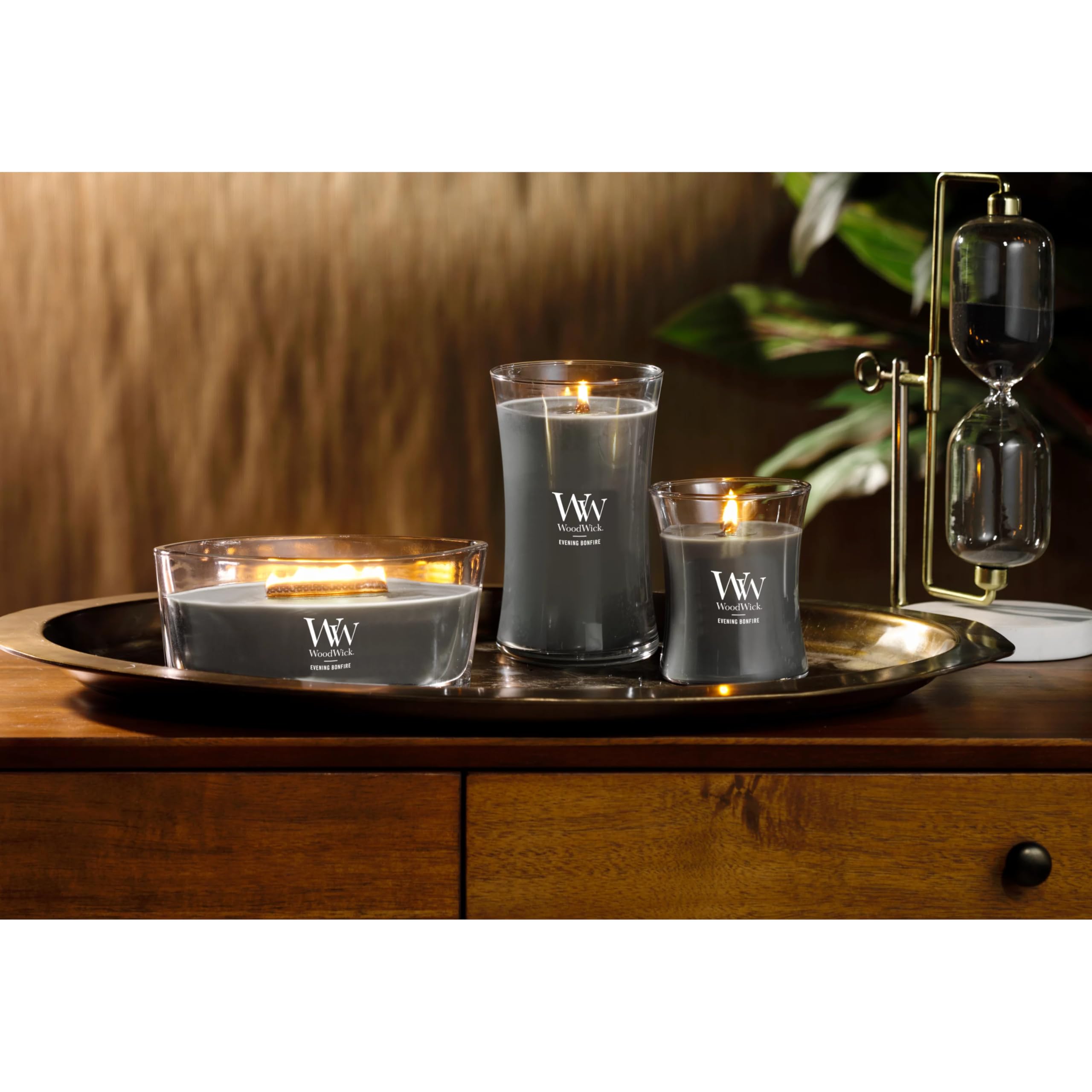 WoodWick Evening Bonfire Holiday Candle Gifts for Women and Men, 21.5 oz Large Hourglass Candle with Crackling Wick