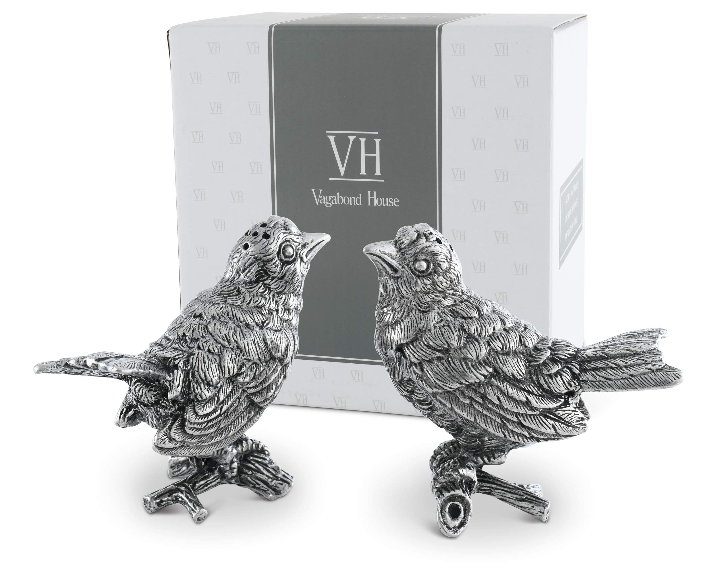 Vagabond House Pewter Song Birds Salt & Pepper Shakers Set Spring Song Bird Table S/P 3 Inch Tall