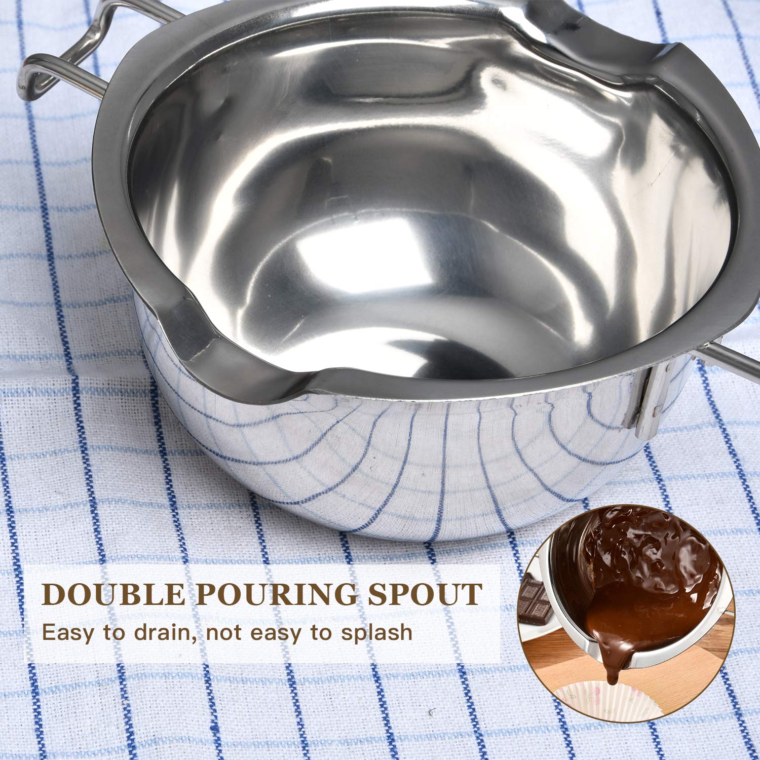 Milkary 2 Pieces Stainless Steel Double Boiler Pot With 2 Metal Spoon, Chocolate Melting Pot For Melting Chocolate, Butter, Chee