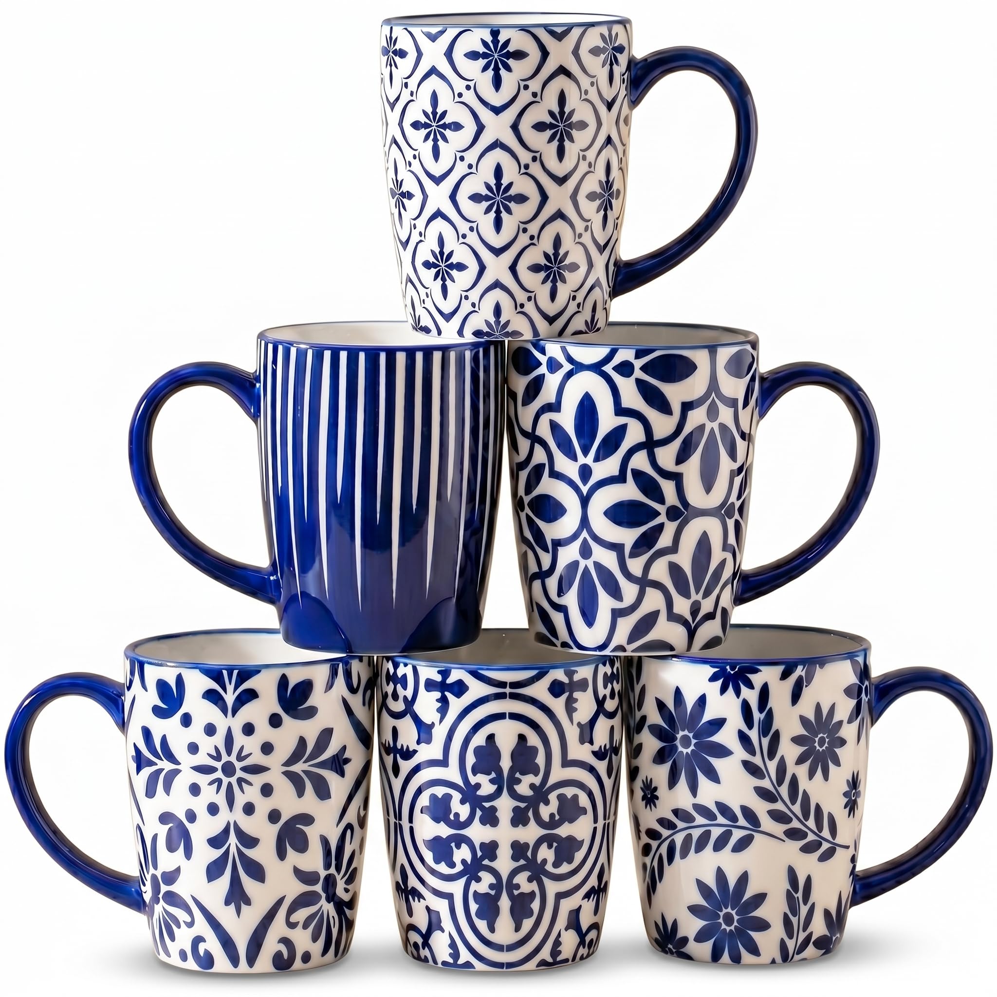 glowworm Ceramic Coffee Mugs, 16 Ounce Coffee Cups with Handle, Blue&White