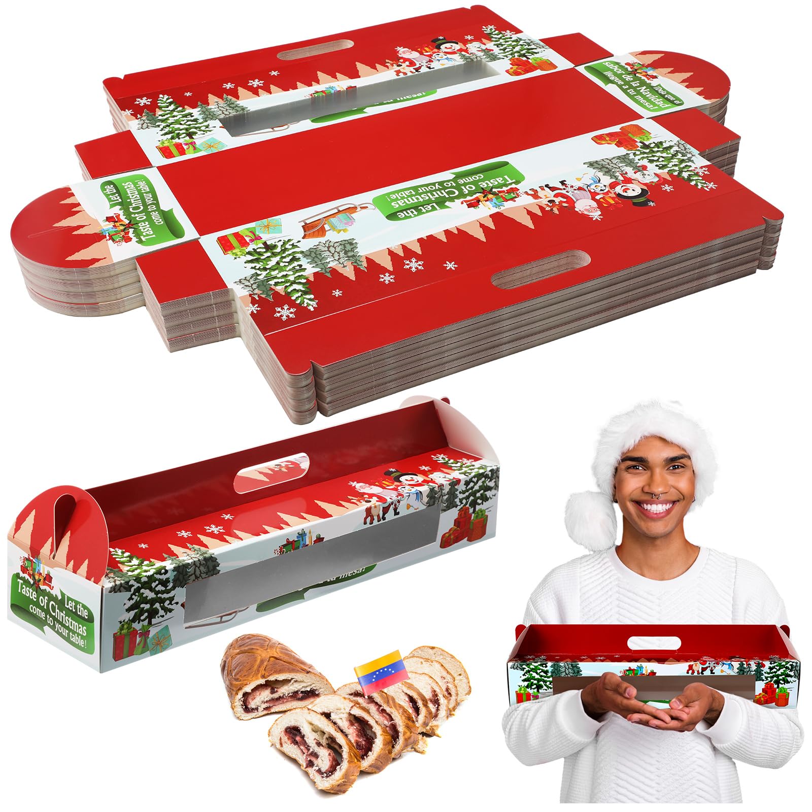 Cholemy 100 Pcs Christmas Ham Bread Boxes Containers 18 x 4.75 x 3 Paperboard Baking Bakery Box Bags for Homemade Bread Holiday 