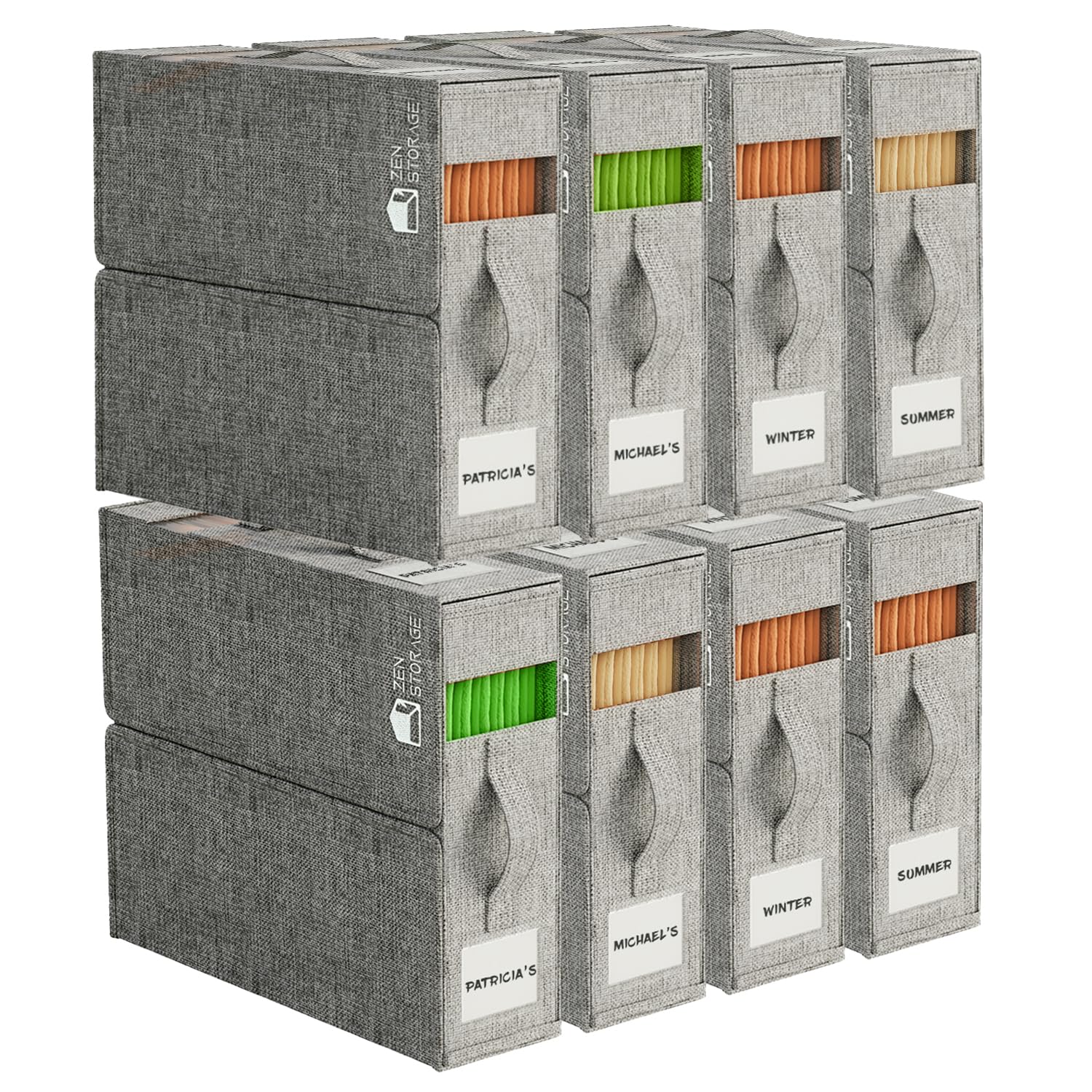 8Pack Sheet Organizers for Linen Closet - King/Queen Size Bedding Storage Boxes with Clear Window | Foldable, Dustproof Linen Or