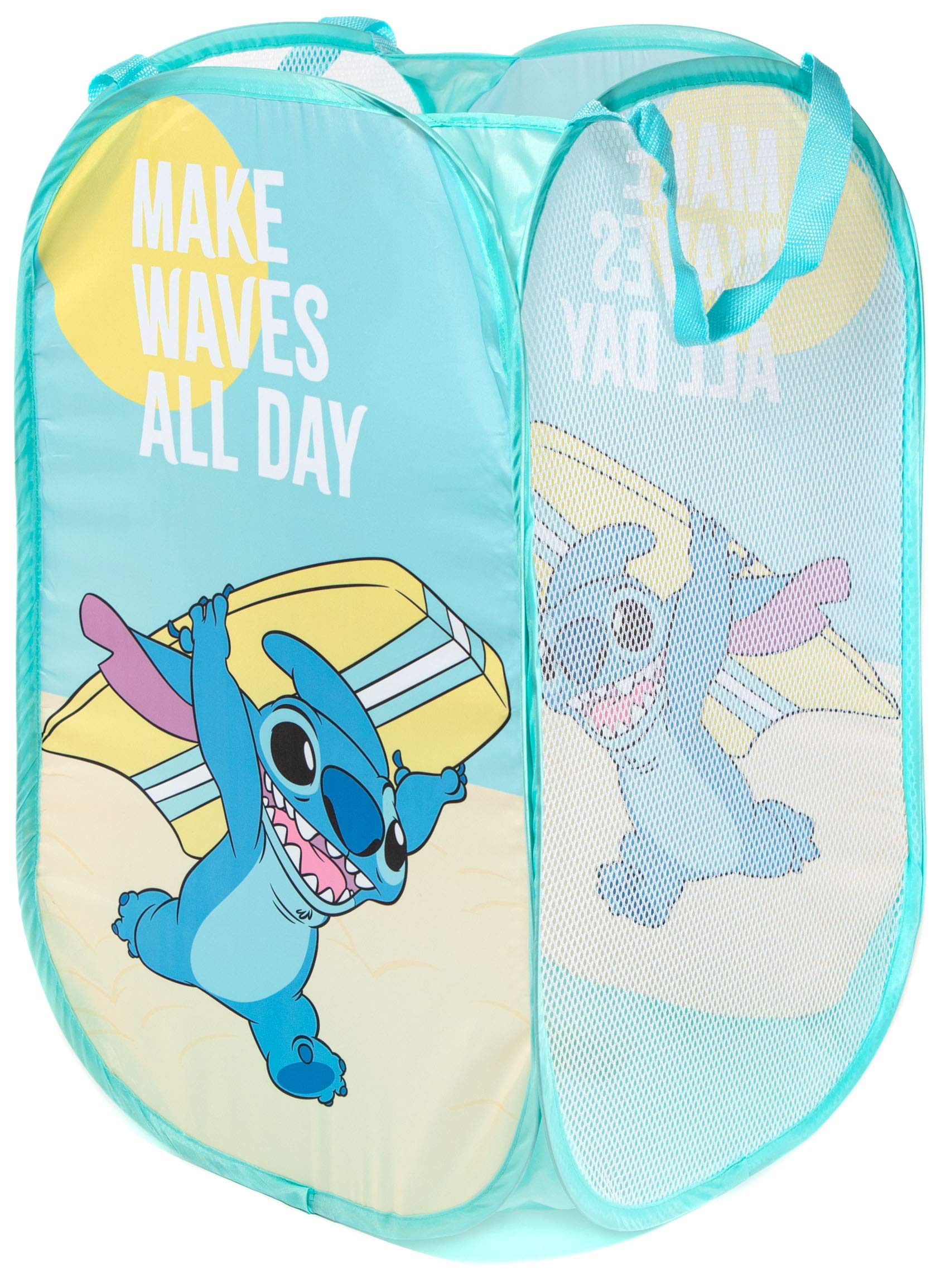 Disney Lilo & Stitch Make Waves Pop Up Hamper - Mesh Laundry Basket/Bag with Durable Handles (Official Disney Product)