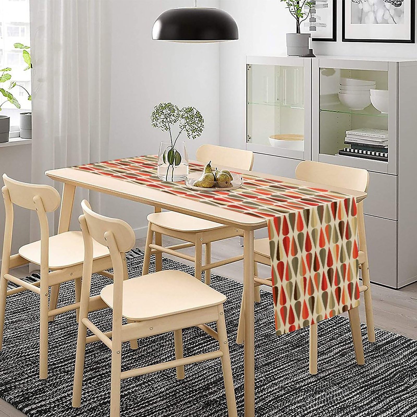 Mid Century Table Runner, Modern Style Retro Drop Shapes Linen Table Runners For Home Living Room Kitchen Family Dinner, Modern