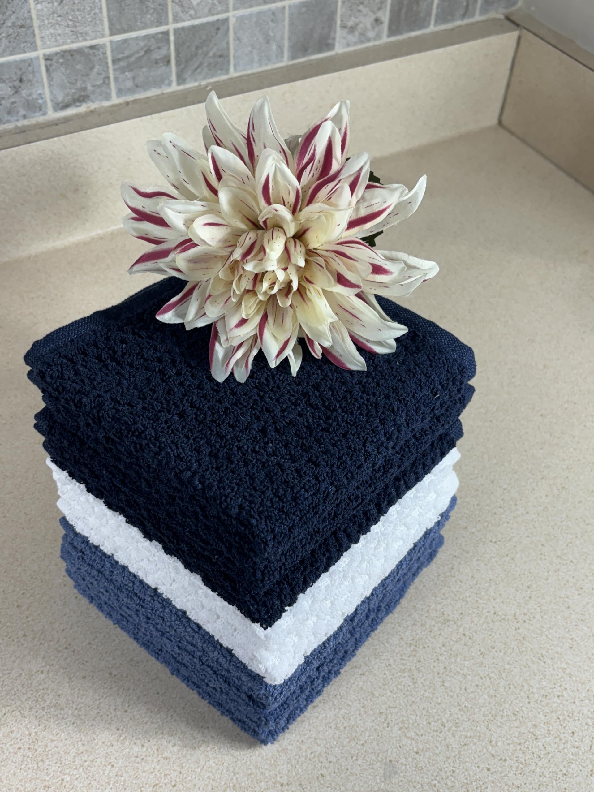 Petal Cliff Washcloths Set Of 8 - Popcorn Weave Wash Cloth Designed To Exfoliate Your Hands, Body Or Face - Extra Absorbent 100%