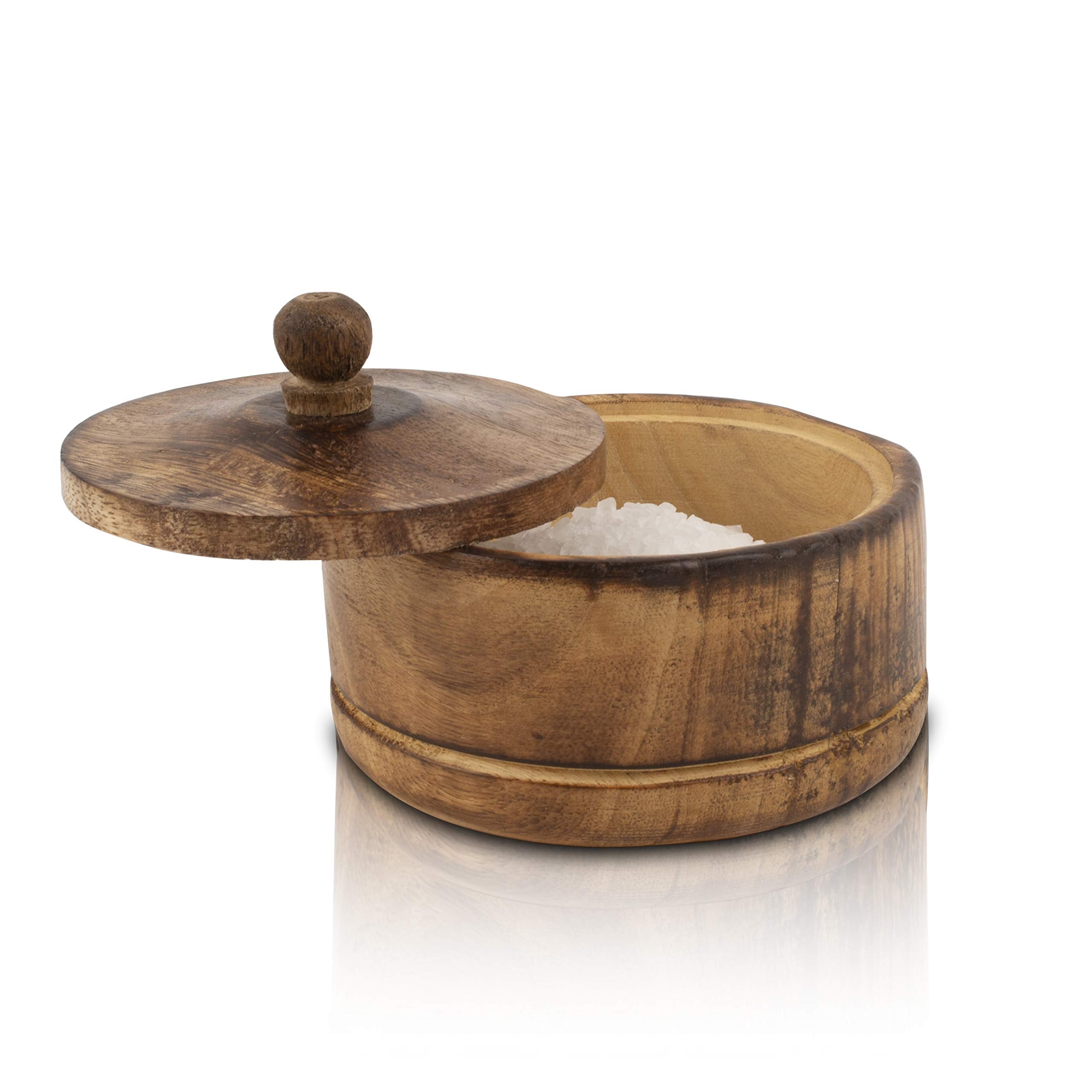 Decorative Rustic Wooden Sugar Bowl With Lid Wide Mouth Candy Treat Jar Spice Jar Holder Condiment Nuts Serving Bowl Pot Salt Sp