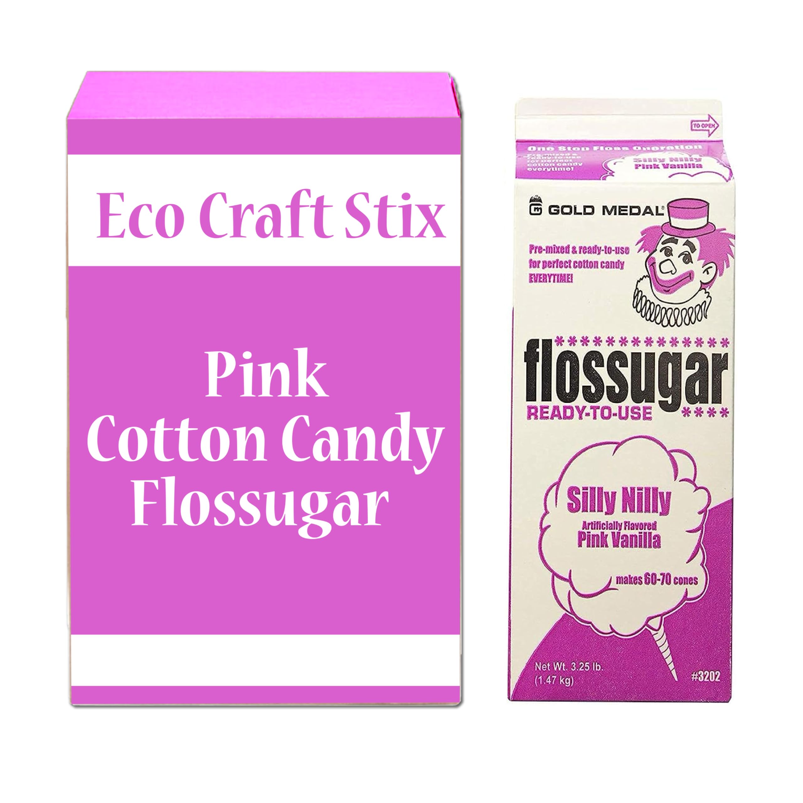 Cotton Candy Floss Sugar Eco Craft Stix-1pk Pink Cotton Candy Floss Sugar 1 Pack.