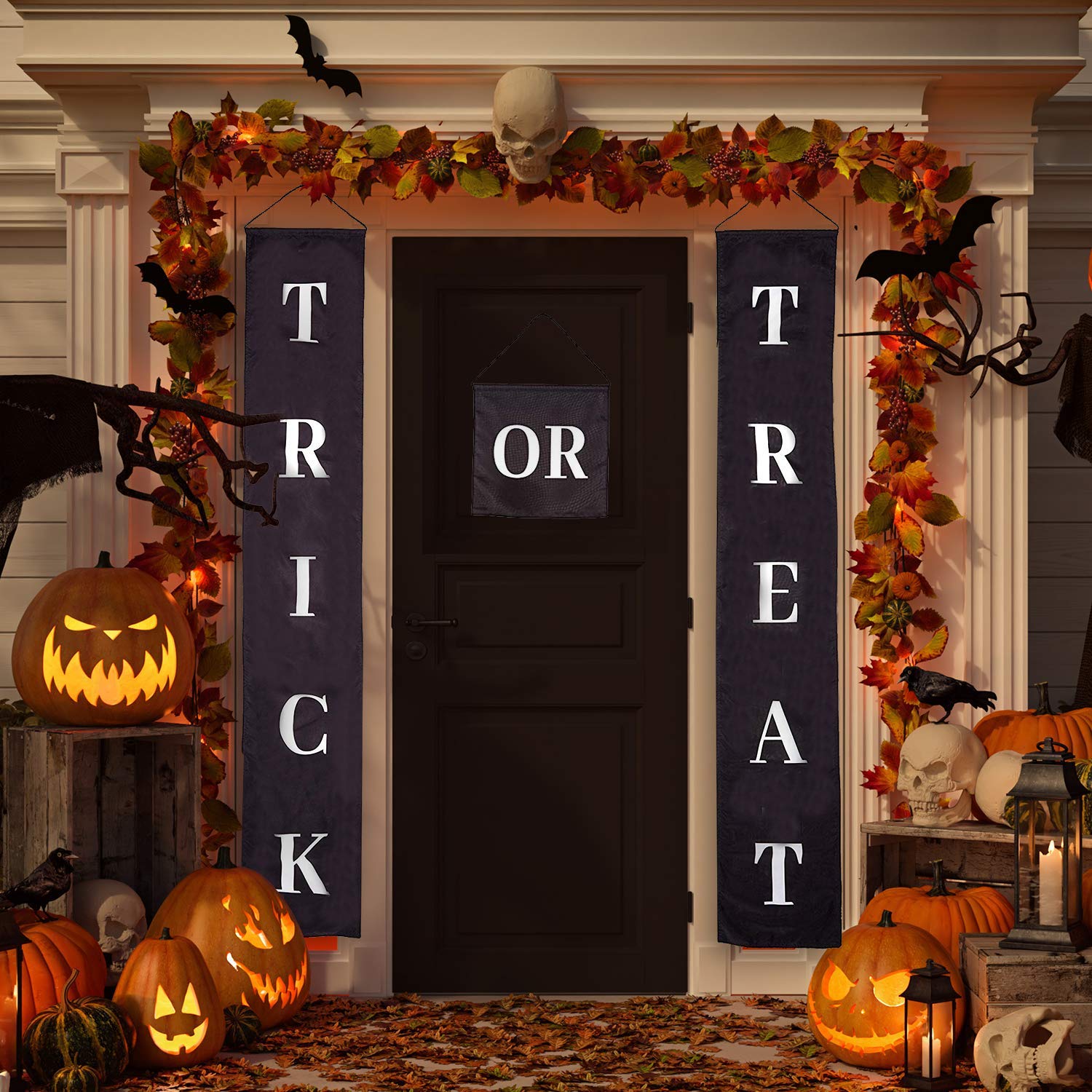 Dreamwish Banners - Halloween Decor For Home Or Office Reversible Trick Or Treat And Happy Fall Banner Set, Front Door Party Dec