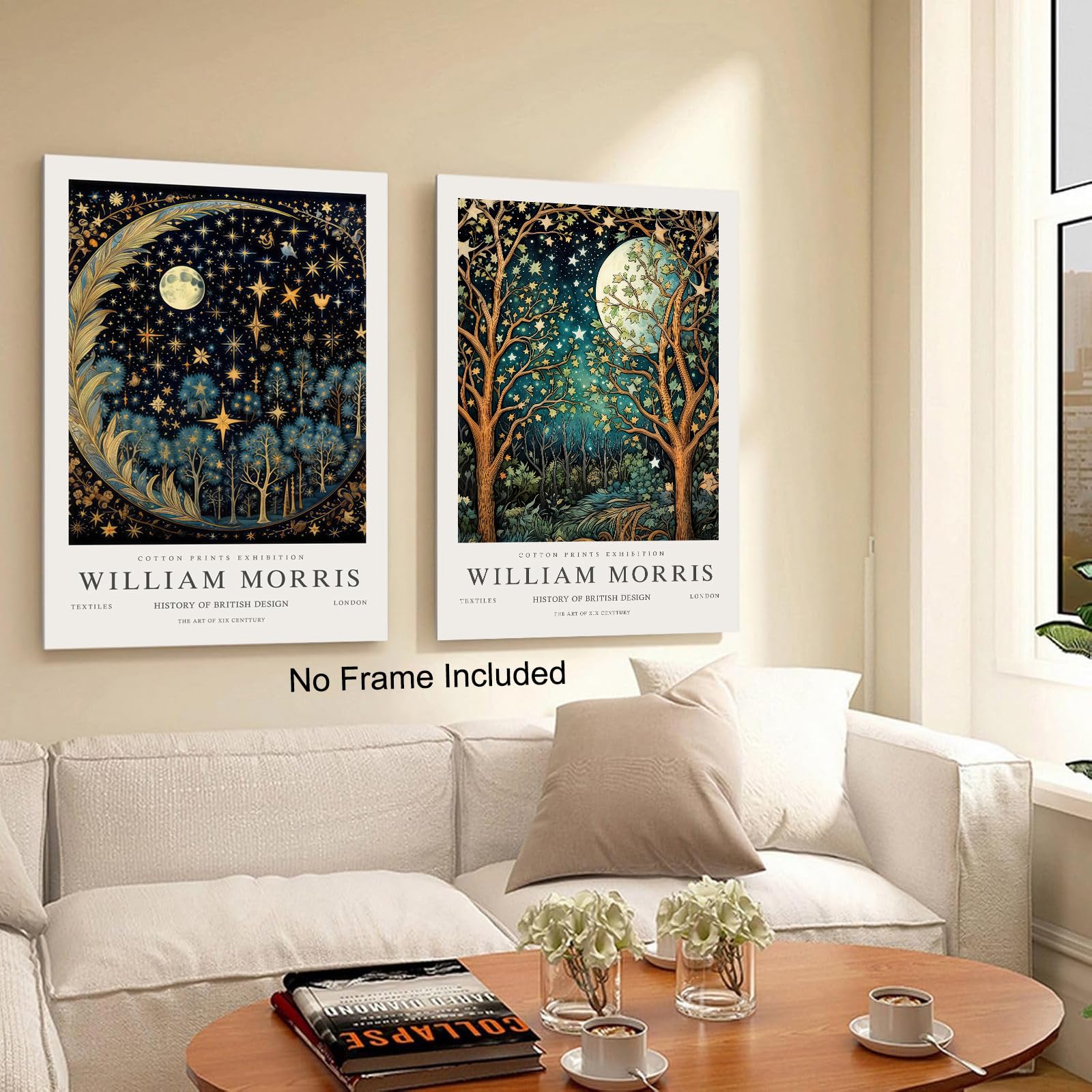William Morris Canvas Wall Art Set Of 2 William Morris Pictures Moon & Stars Posters Prints Painting Art Botanical Art Wall Deco