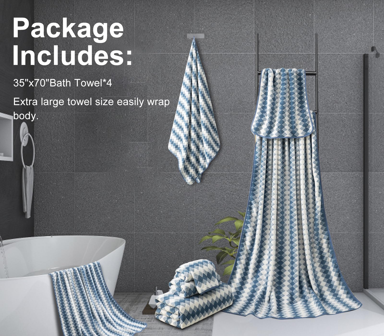 Maggea 4 Piece Bath Towel Oversized Bath Sheet 35''X70'' Bathroom Towel Extra Large Bath Towel Set Soft Highly Absorbent Quick D