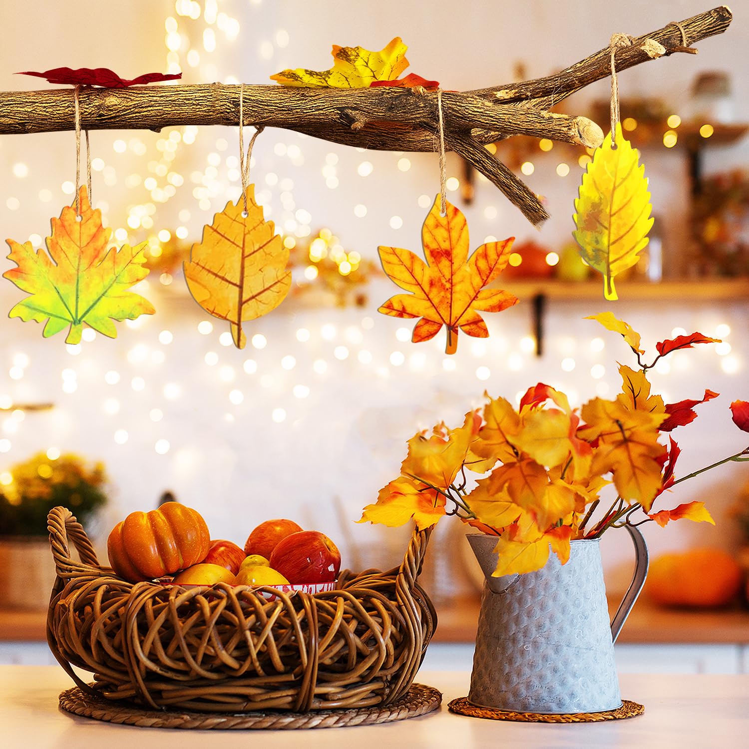 36PCS Wooden Fall Ornaments to Paint Thanksgiving Decorations, 6 Styles DIY Blank Autumn Unfinished Wood Maple Leaves Turkey Pum