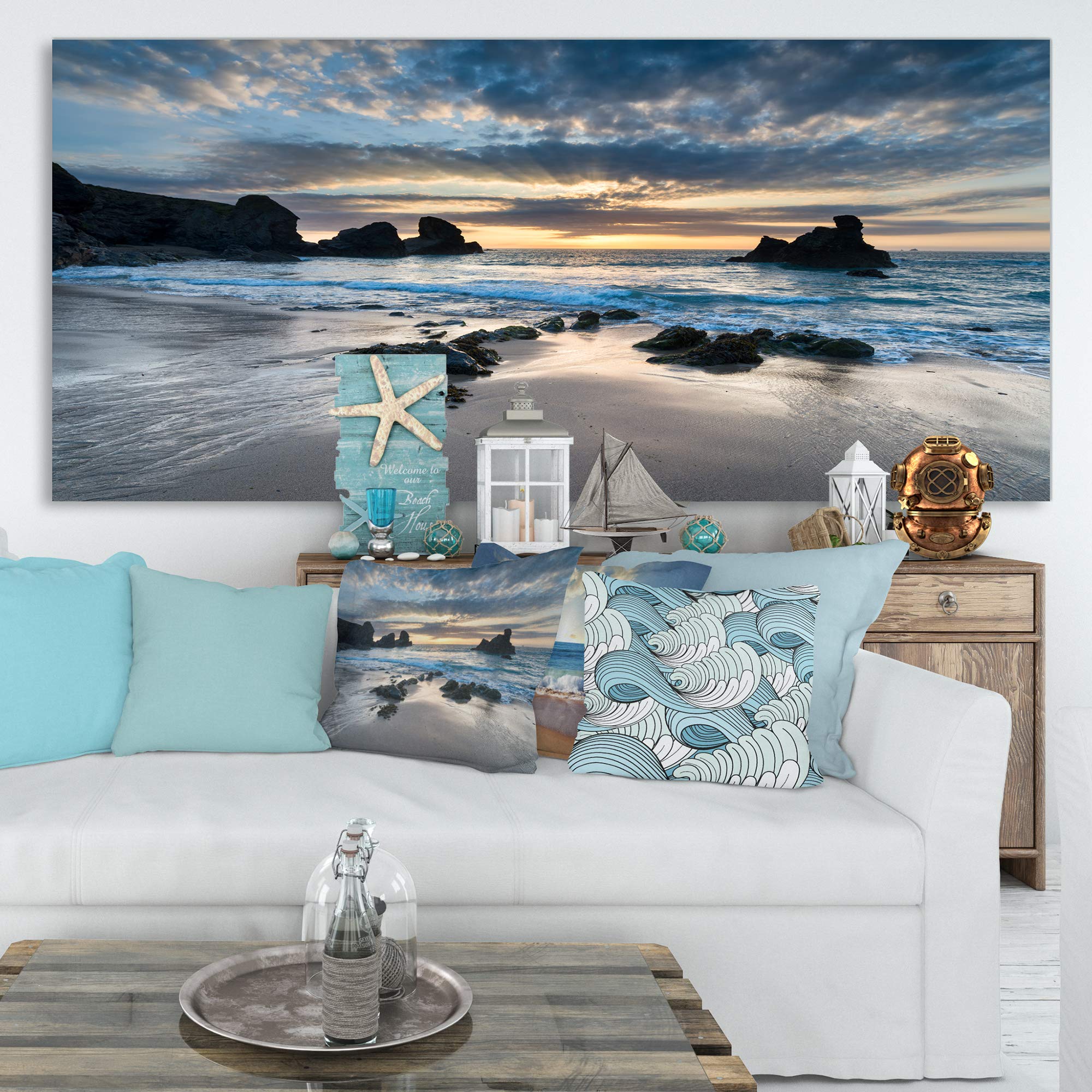 Beautiful Porthcothan Bay - Seashore Canvas Art Print, Nautical, Wall Art To Decorate Your Living Room And Bedroom, Blue, Made O