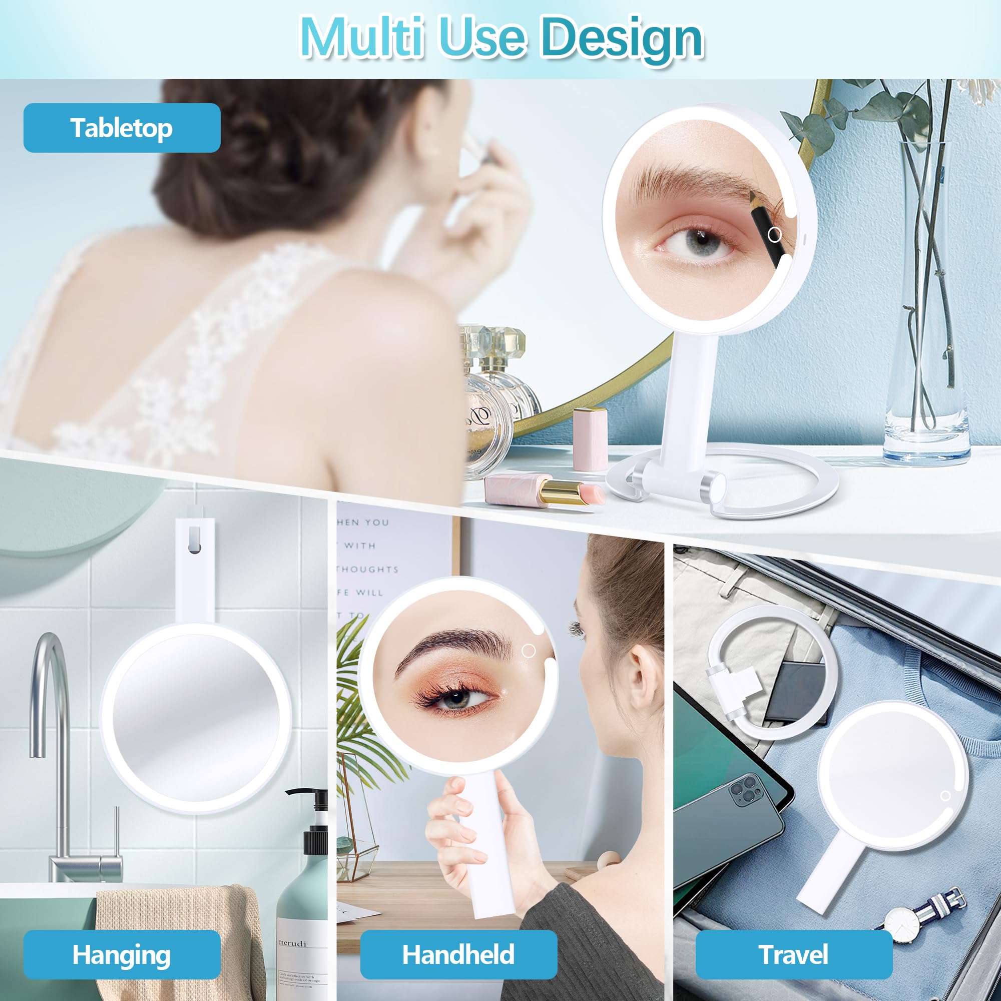 Makeup Mirror With Lights, 20X Magnifying Mirror With Light And Adjustable Brightness,Vanity Mirror With Lights And 3 Colors, 2-