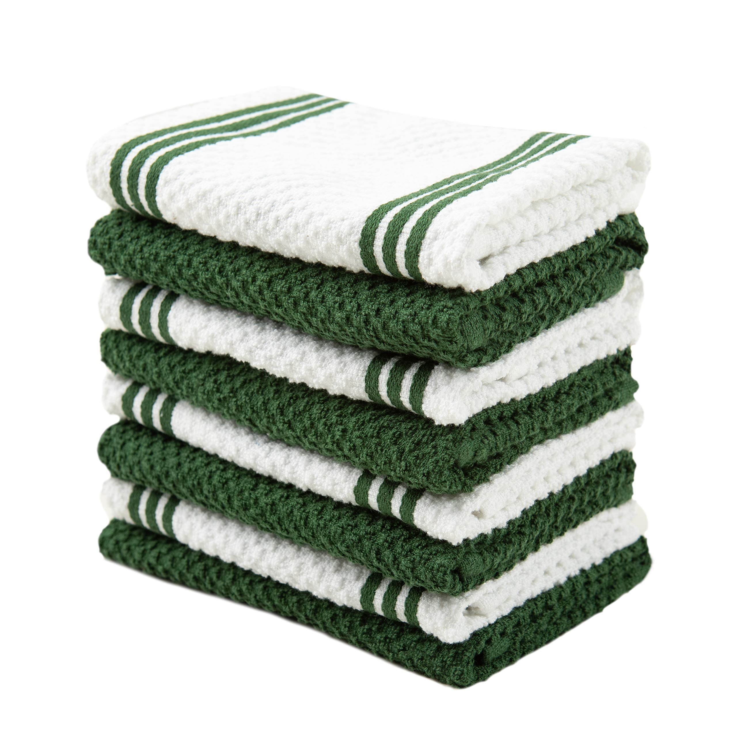Kitchen Towels Dishcloths 100% Cotton, Set Of 8, Dark Green And White Dish Cloth Towels, Tea Towels, Reusable And Absorbent Clea
