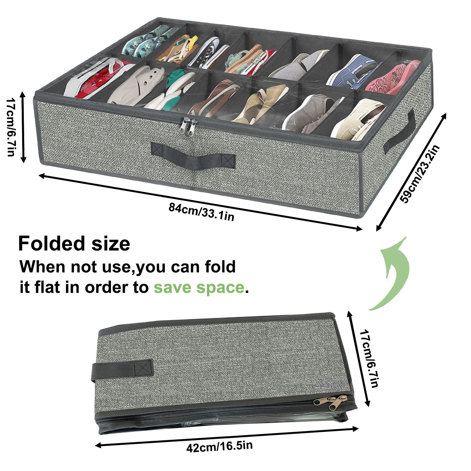 28 Pairs Shoe Organizer Under Bed, Underbed Shoe Storage Boxes Bins, Organizador De Zapatos, Extra Large Zapateras Organizer, Gr