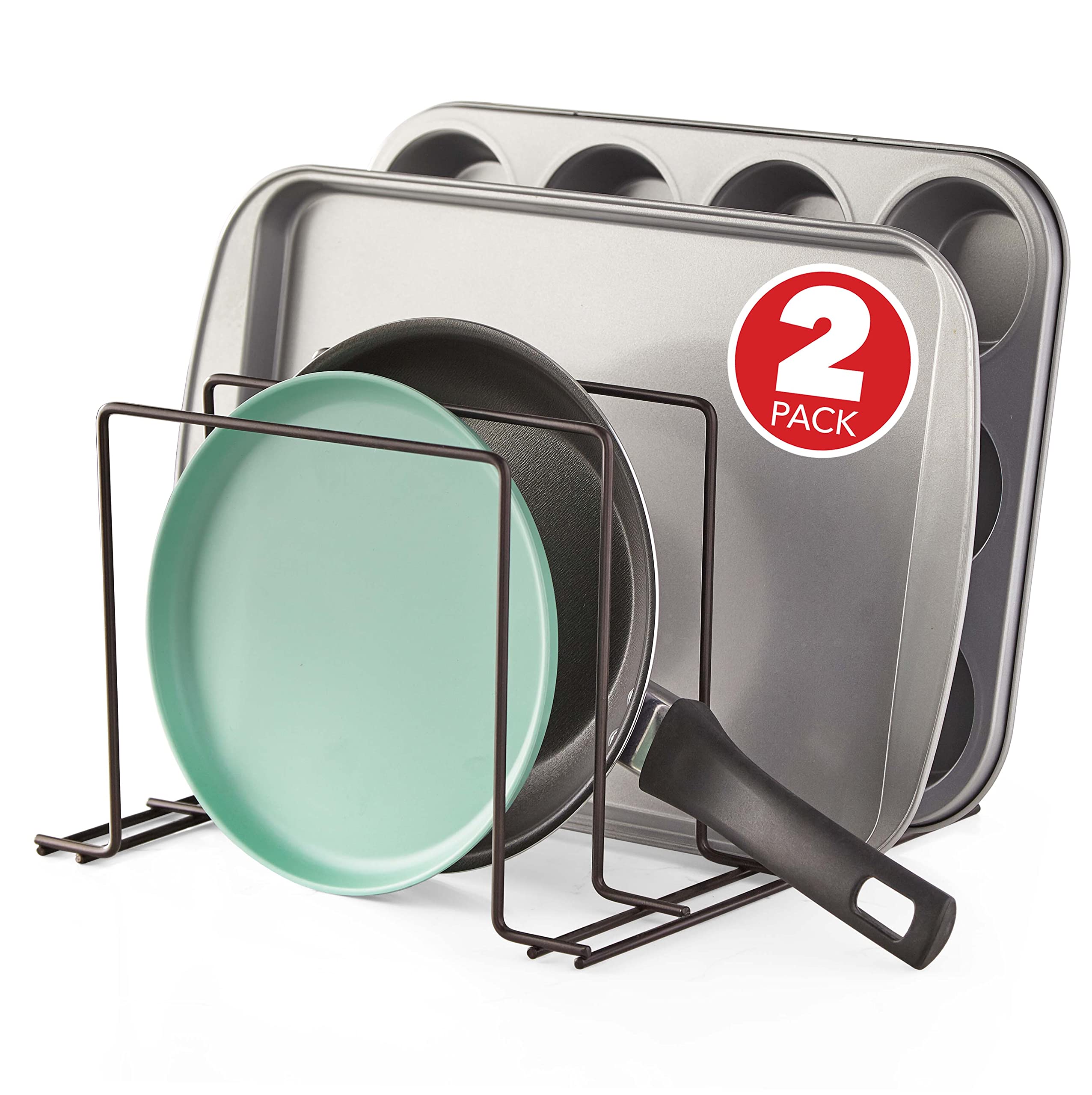 Stock Your Home Bronze (2 Pack) Steel Baking Pan Organizer Rack For Cabinet Or Counter, Holder For Kitchen Cutting Boards, Pot L