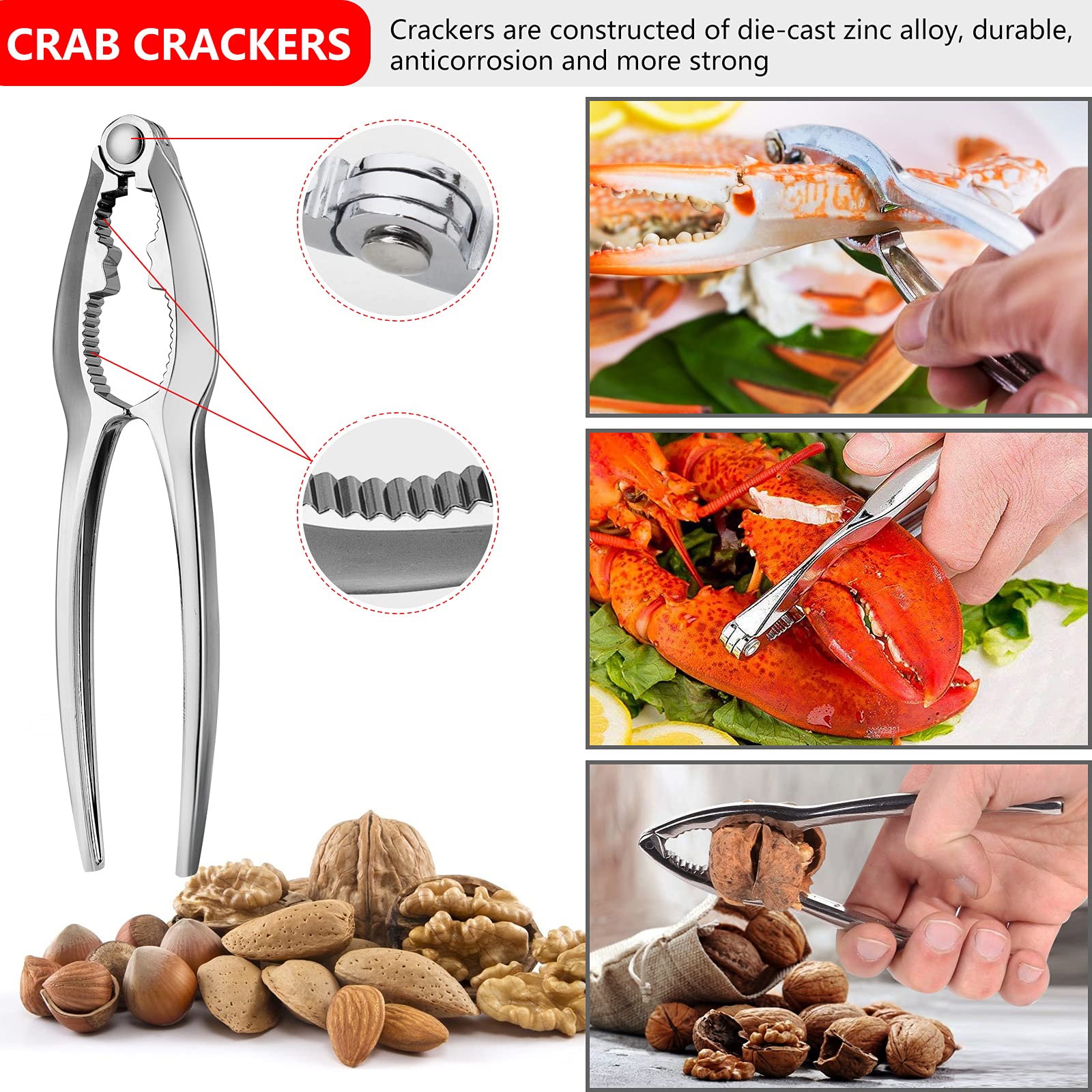 Seafood Tools Set Includes 4 Crab Crackers 4 Seafood Fork 4 Lobster Crackers 4 Seafood Scissors -Nut Cracker And Storage Bag(17