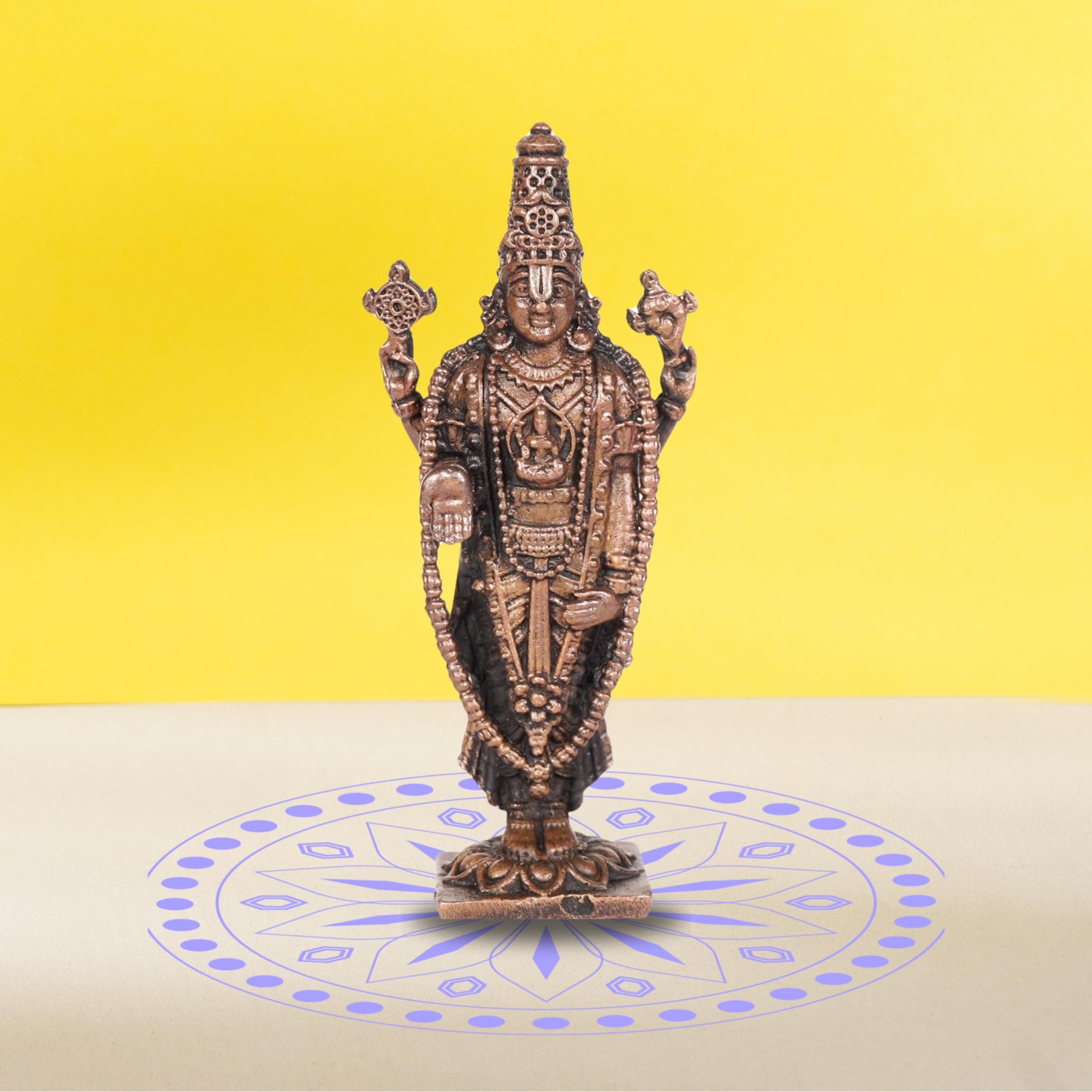 Copper Idols India - By Bhimonee Decor , 2.25 inches, Handmade Copper Balaji Idol Spl, 30 Grams, Patina Antique Finish, Pack of